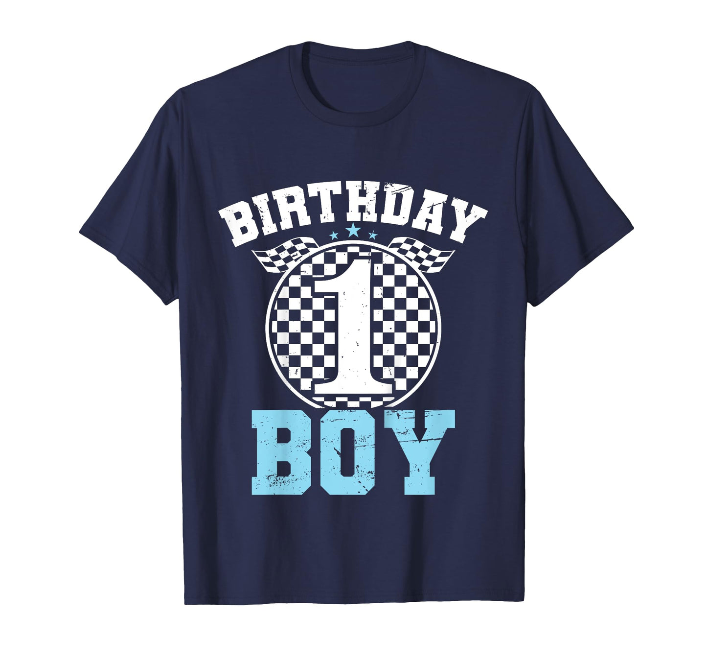 Kids 1st Birthday Boy 1 One Race Car 1st Birthday Racing Car Flag T-Shirt