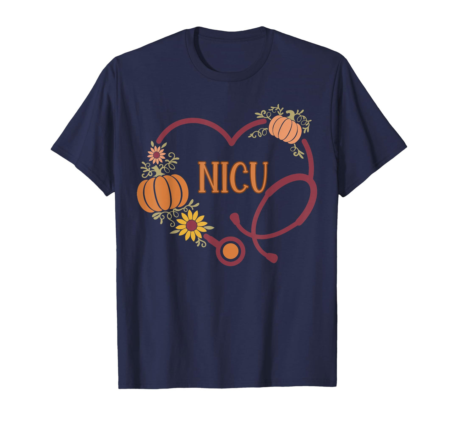 Retro NICU Nurse Stethoscope Heart Pumpkin Fall Thanksgiving T-Shirt