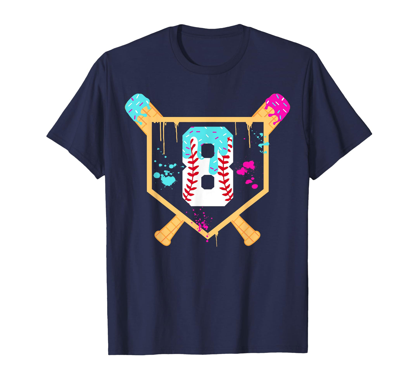 Baseball 8 Year Old Ice Cream Drip 8th Birthday Boy 8 T-Shirt