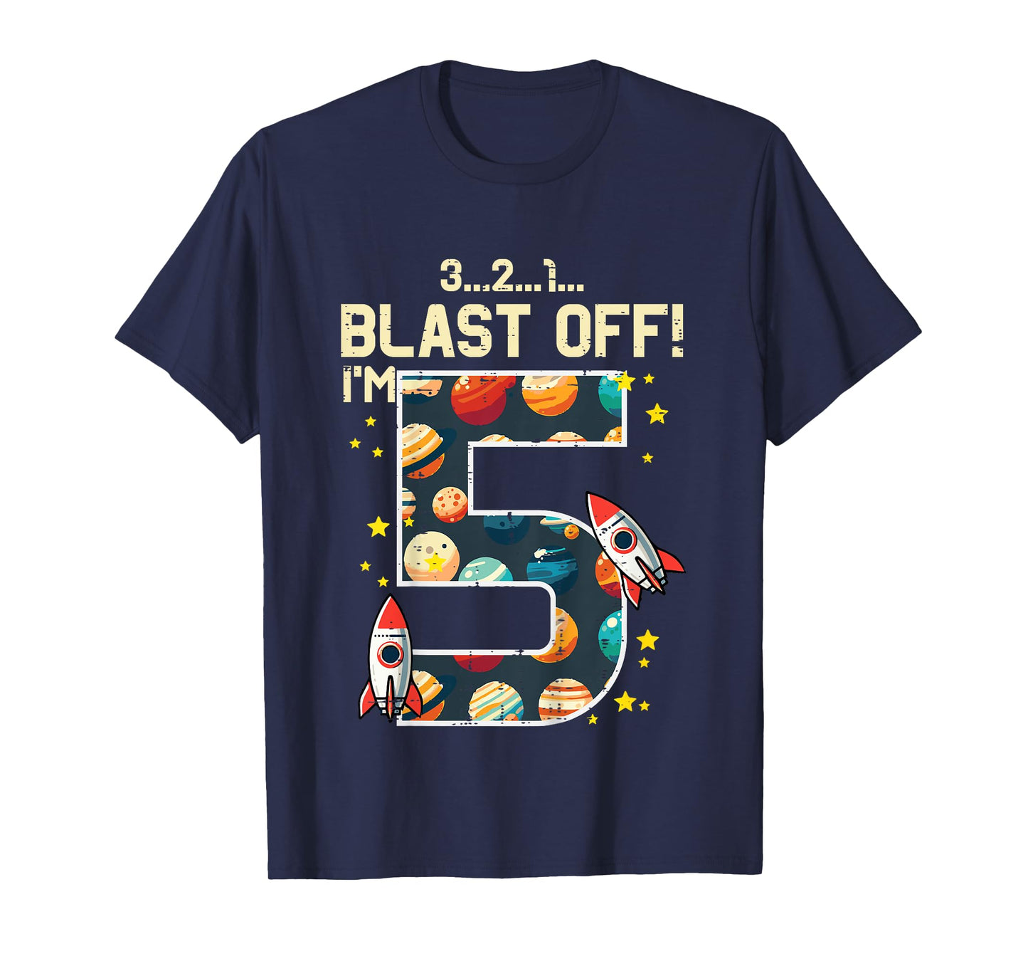 5th Birthday Rocket Space Bday Blast Off Im 5 Boys Girls Kid T-Shirt
