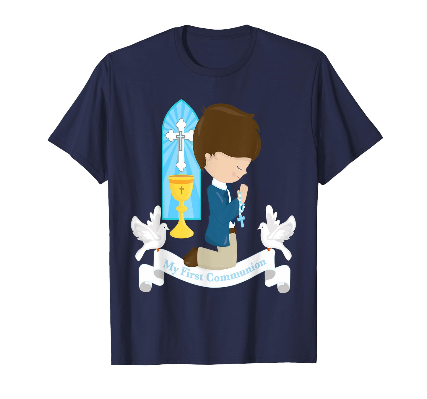 My First Communion Shirt Kids Children Son Boy Brunette T-Shirt