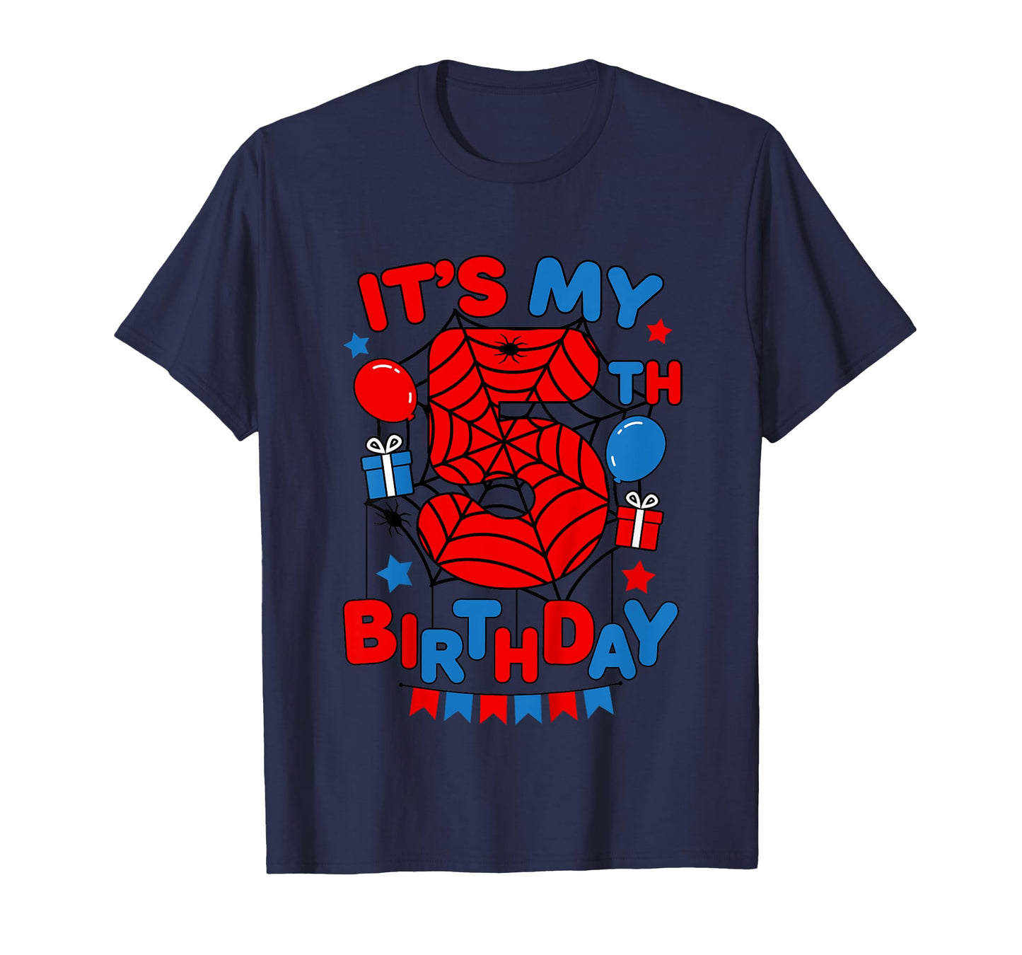 Kids It's My 5th Birthday Spider Theme Party 5 Year Old Boys Kids T-Shirt