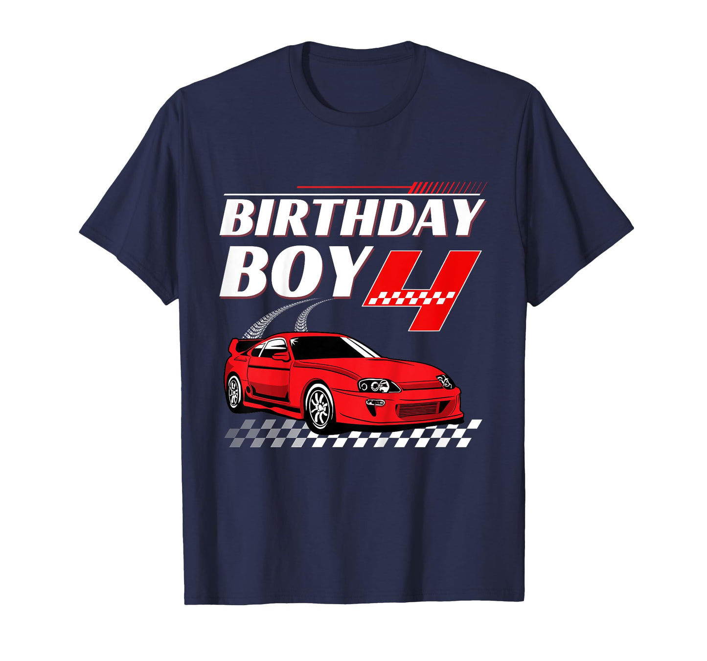 Kids Birthday Boy 4 years Race Car 4th Birthday Racing Car T-Shirt