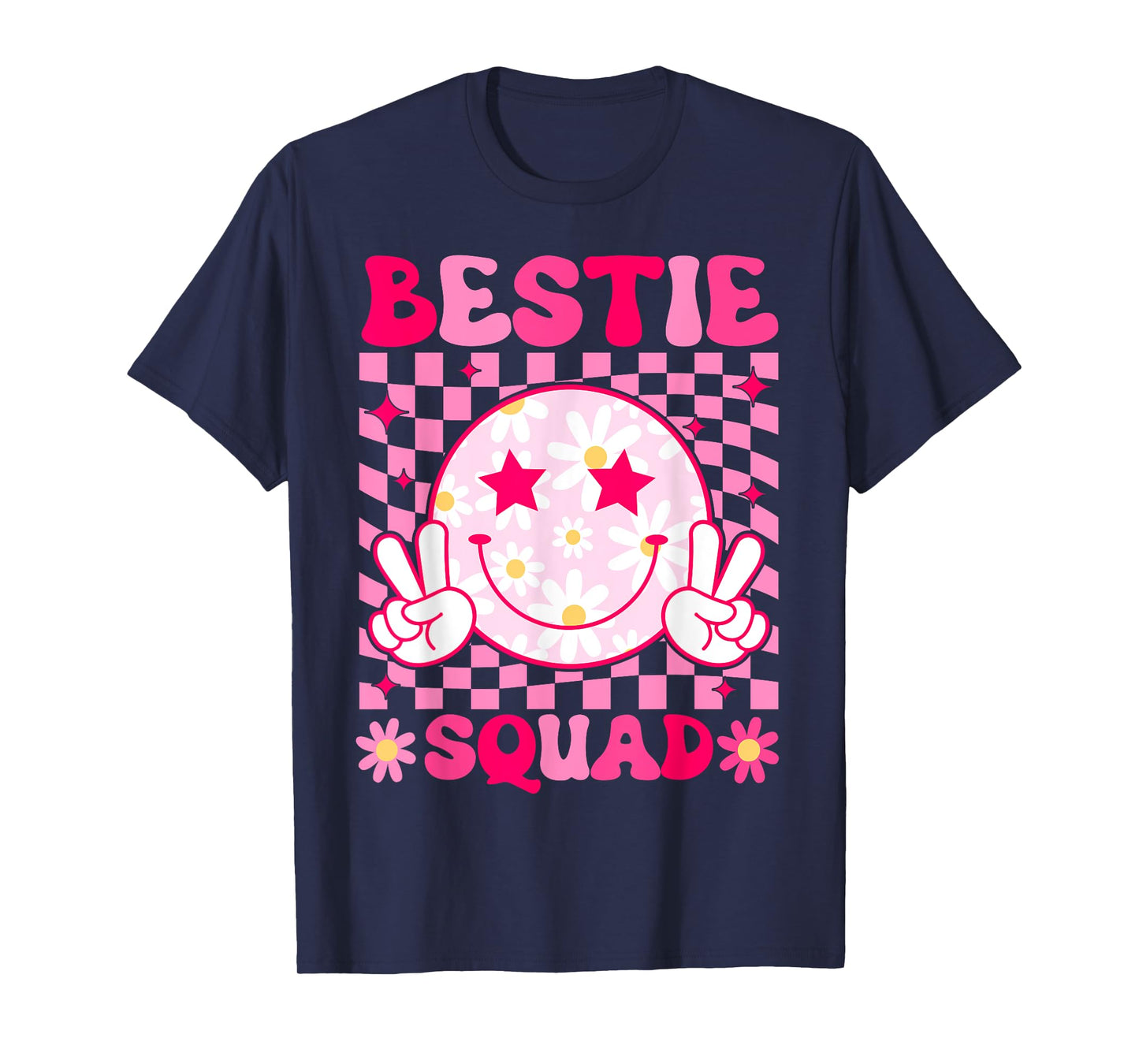 Groovy Bestie Squad Pink Smile Face Bestfriend Matching Bff T-Shirt