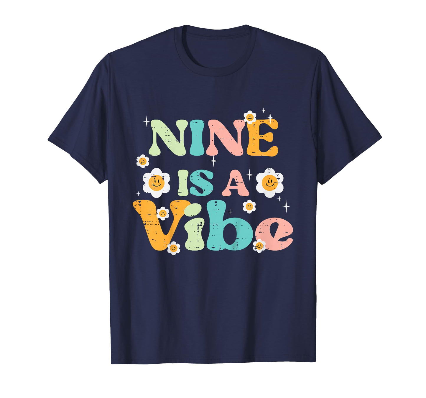 9th Birthday Nine Is A Vibe Retro 9 Bday Groovy Girls Kids T-Shirt