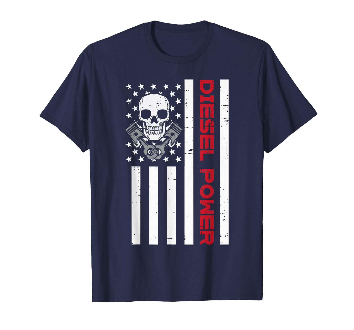 Truck Diesel Power US Flag Skull Patriotic Men Women Kids T-Shirt