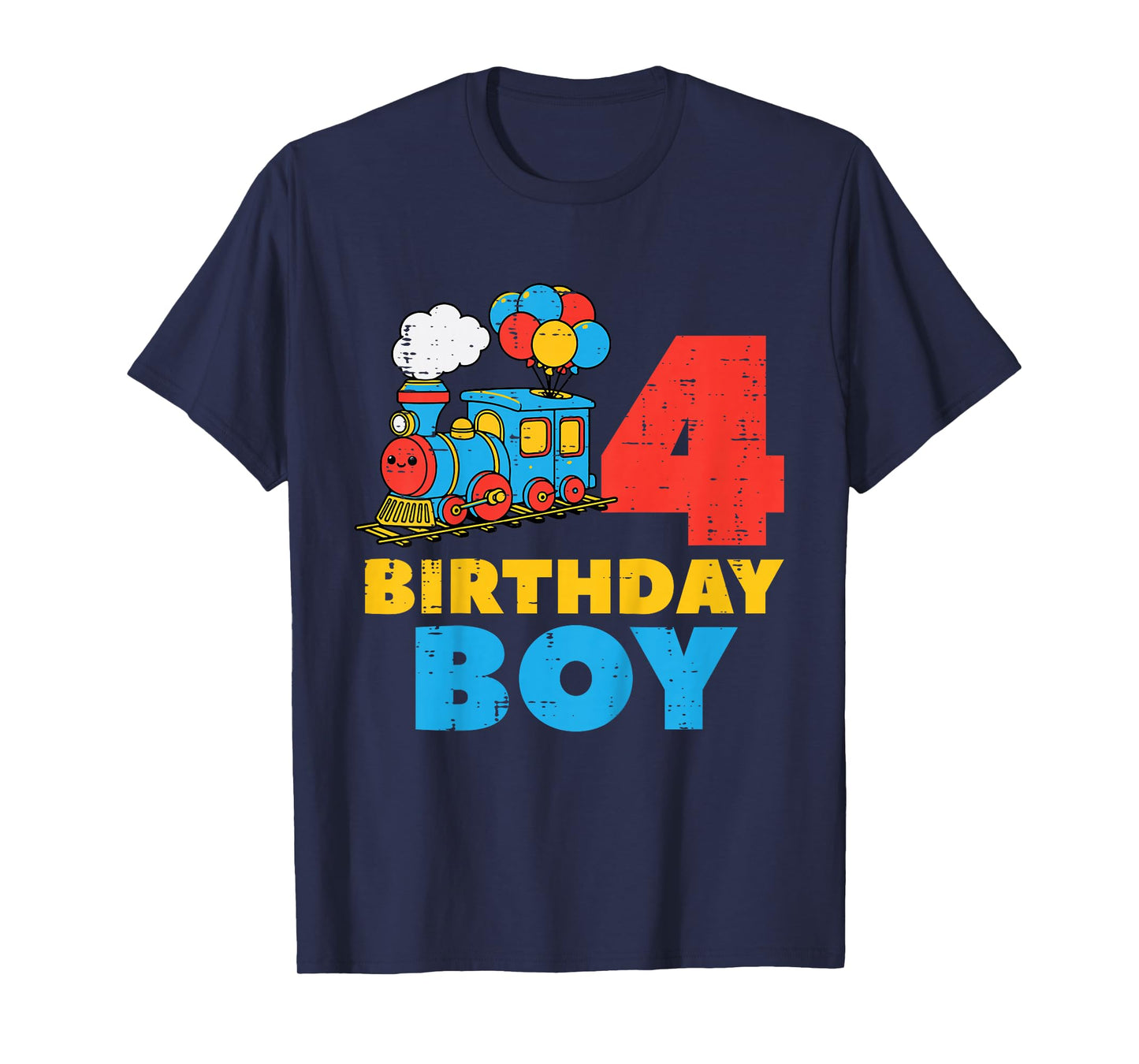 Kids 4th Bday Train Birthday Boy 4 Four Year Old Party Boys Kids T-Shirt