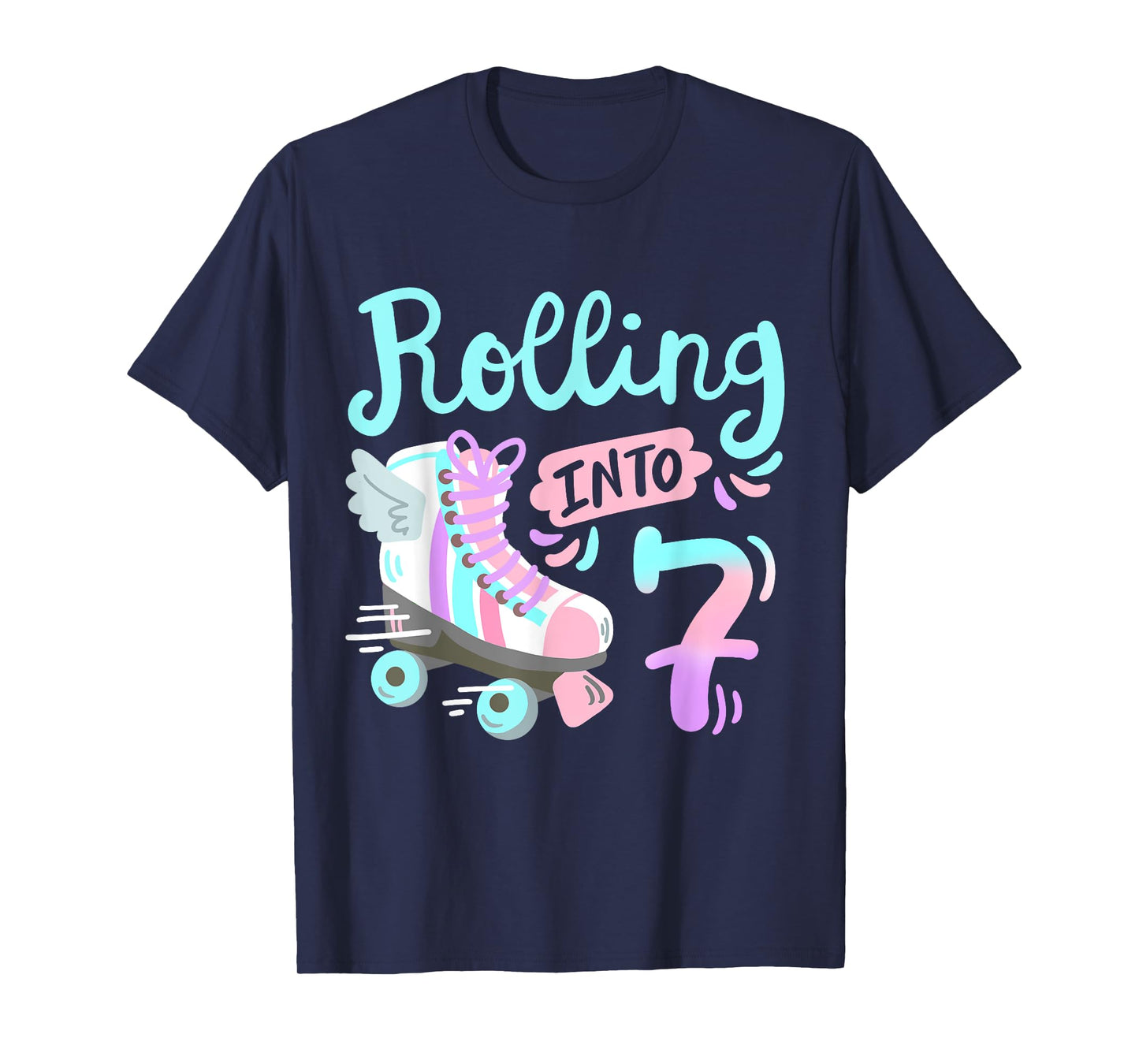 Rolling Into 7 Roller Skates Skater Girl 7th Birthday Party T-Shirt