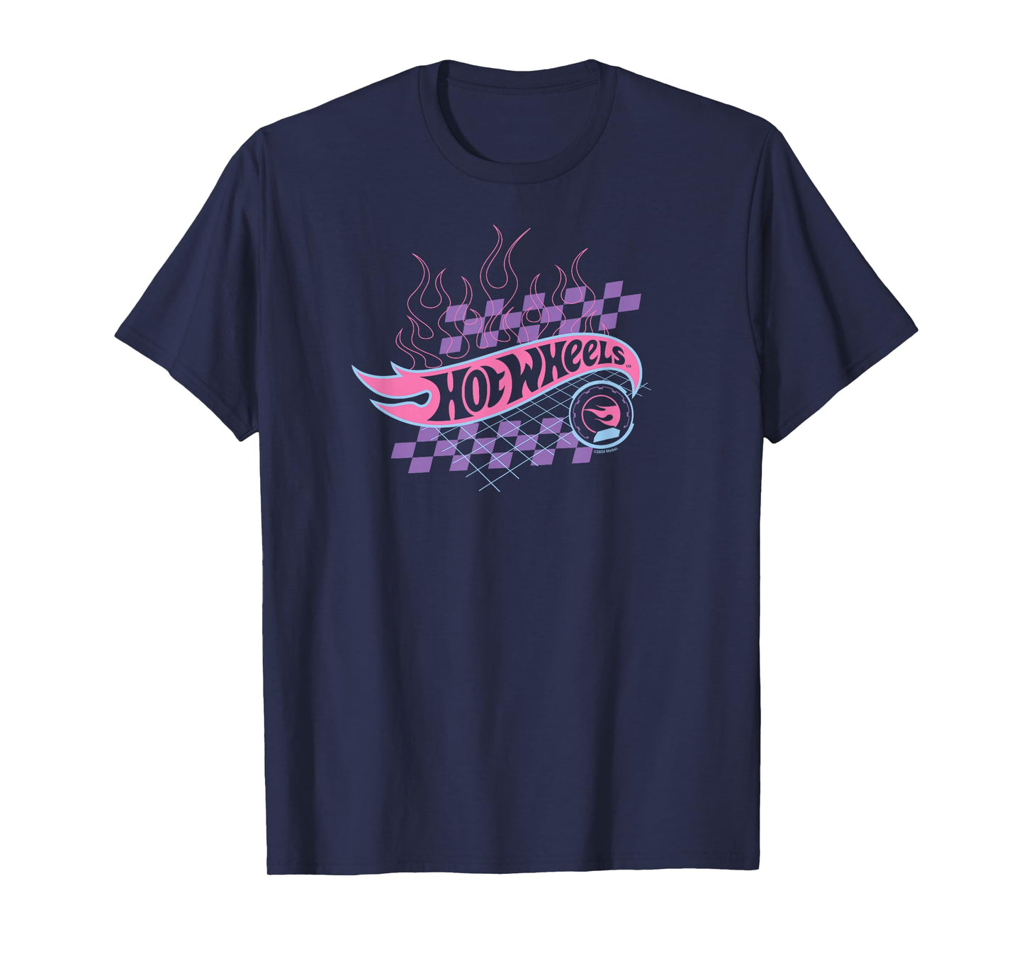 Hot Wheels - Flaming Logo With Checkered Background T-Shirt