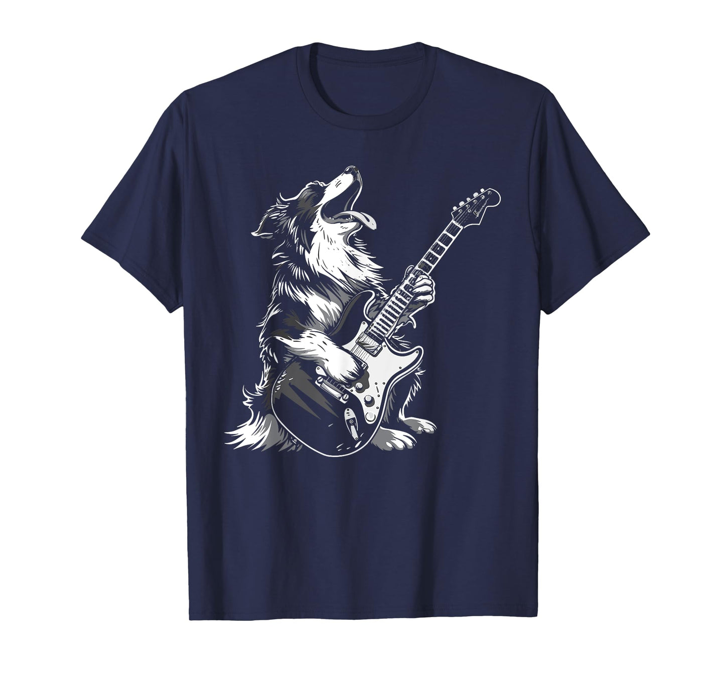 Dog Guitarist Guitar - Australian Shepherd Dad Mom T-Shirt