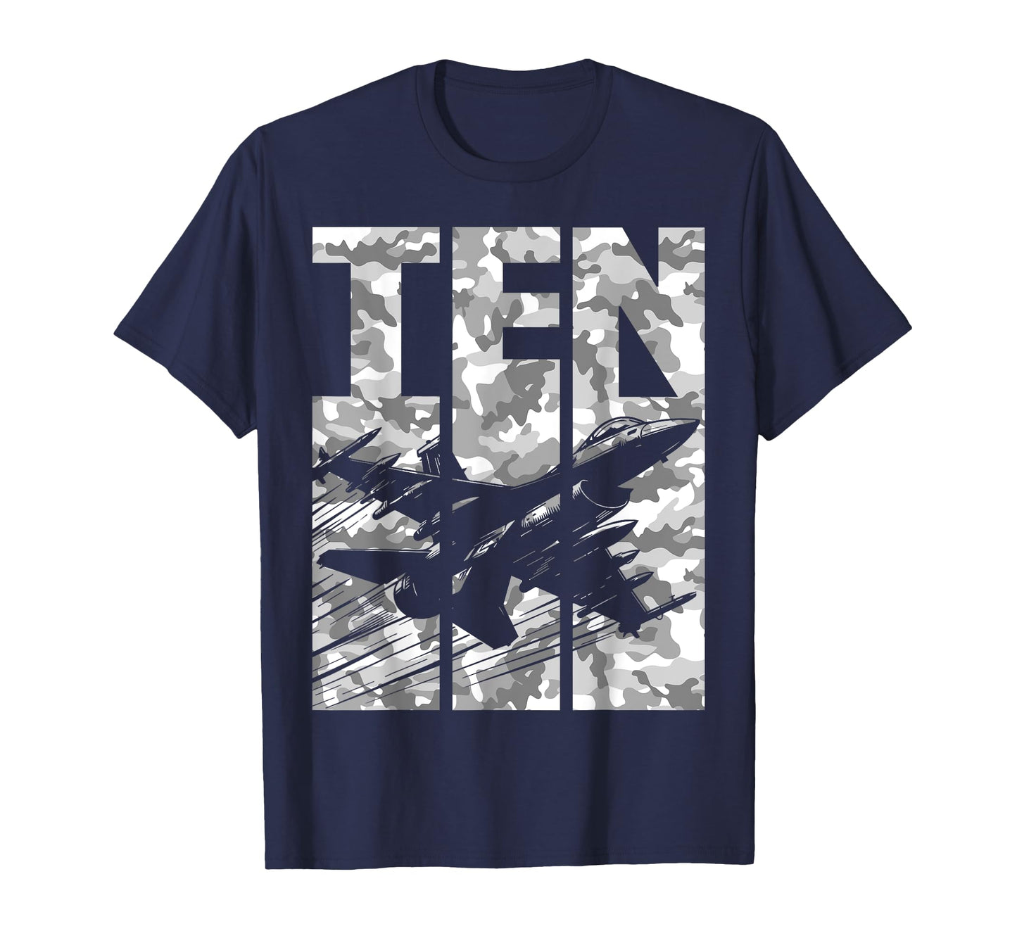 Military Fighter Jet Camo Ten Year Old Boys 10th Birthday T-Shirt