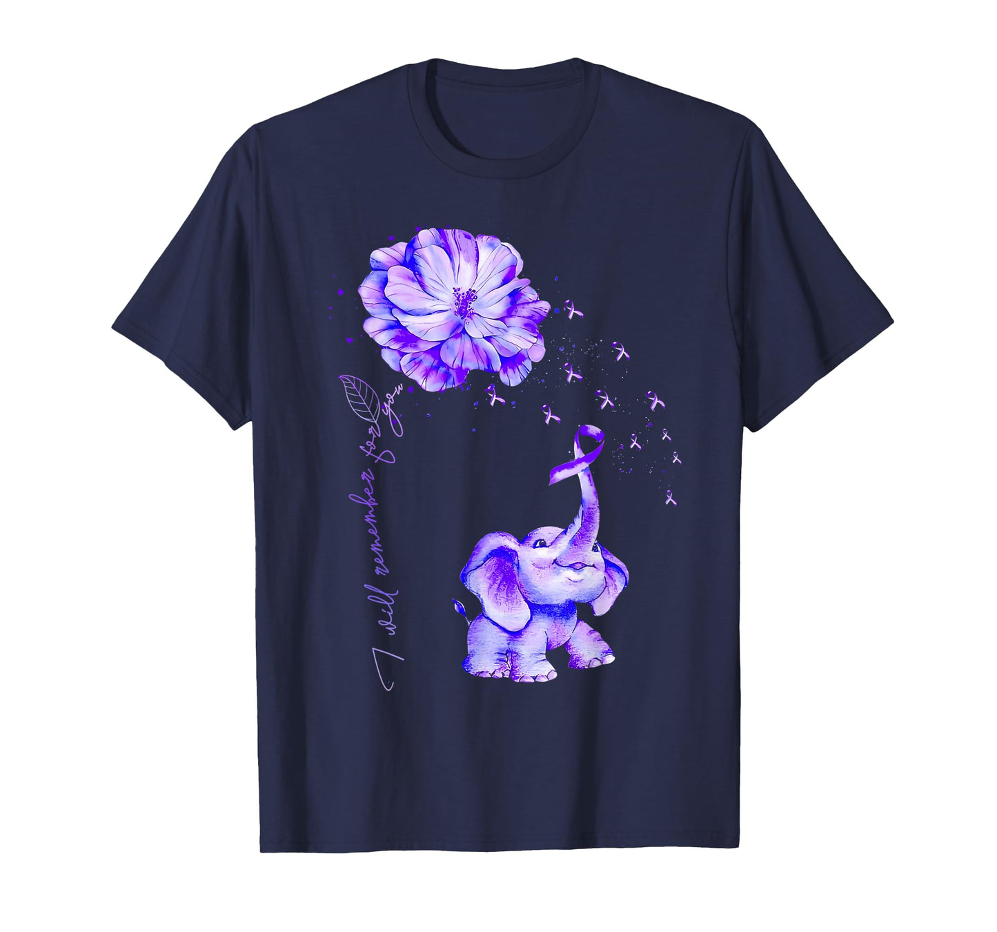 I'll Remember For You Purple Elephant Alzheimer's Awareness T-Shirt