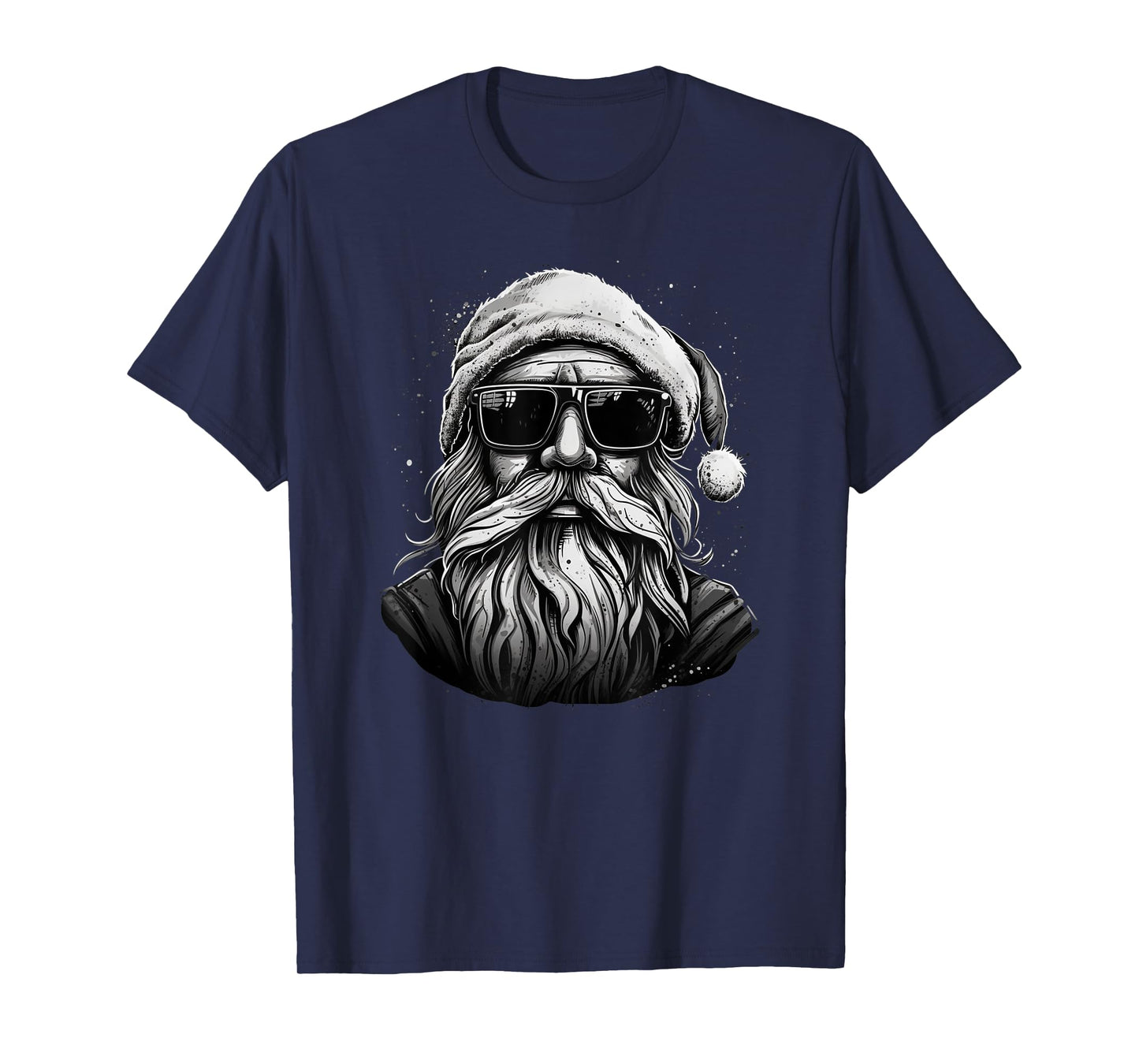 Funny cool Santa Face Hipster With Beard & Glasses Christmas T-Shirt
