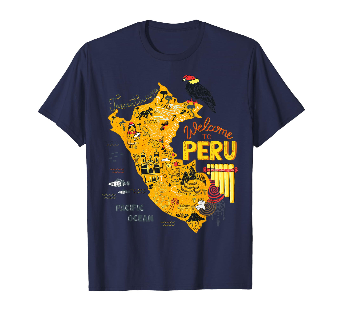 Travel Peru Map Lima Machu Picchu Cusco Family Vacation Tee T-Shirt