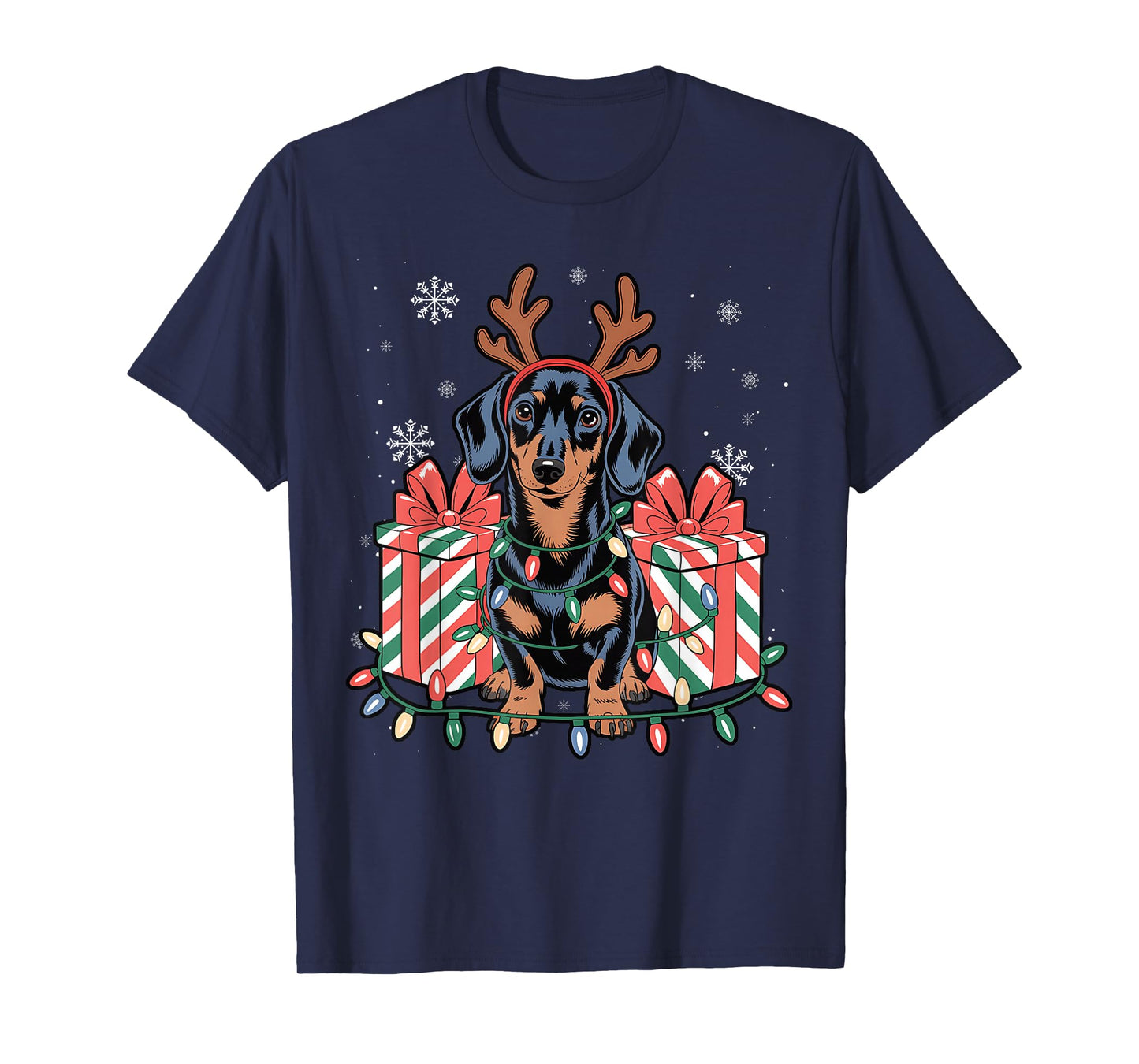 Cute Reindeer Dachshund Christmas for Women Men Dog Lover T-Shirt