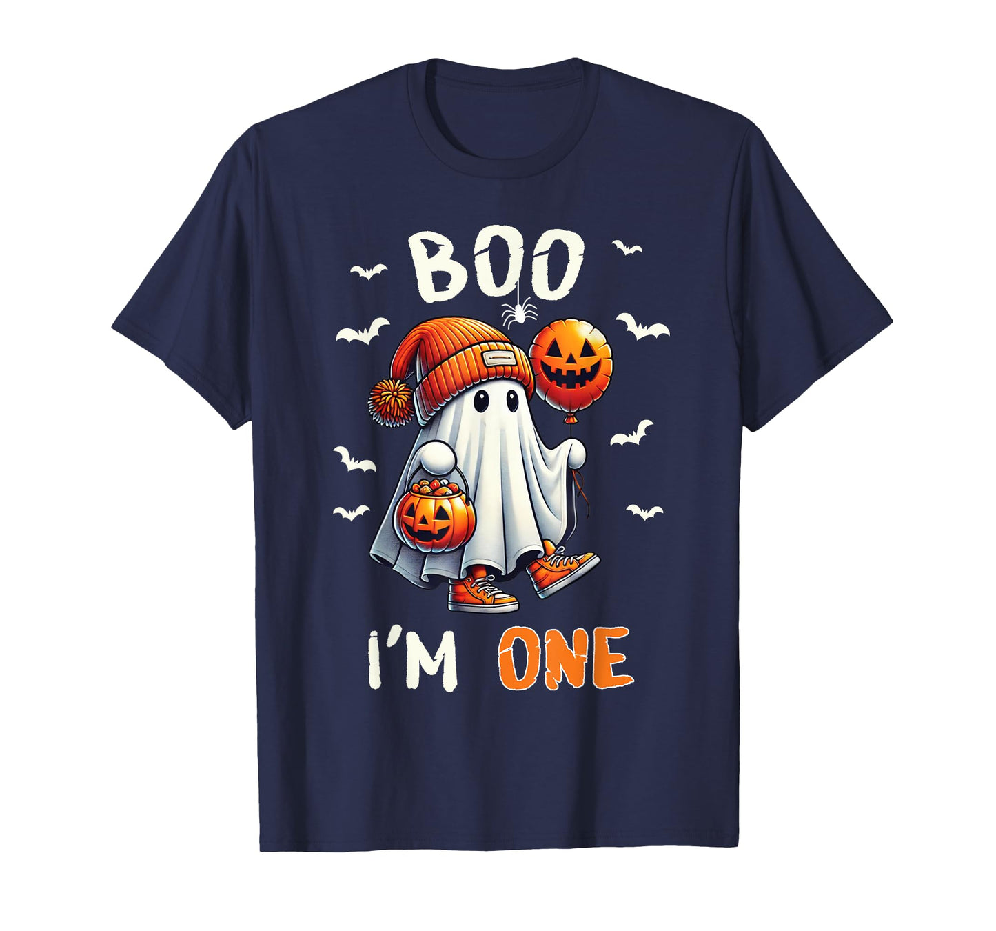 Boo I'm One Ghost 1st Birthday Halloween Boy Kids Groovy T-Shirt