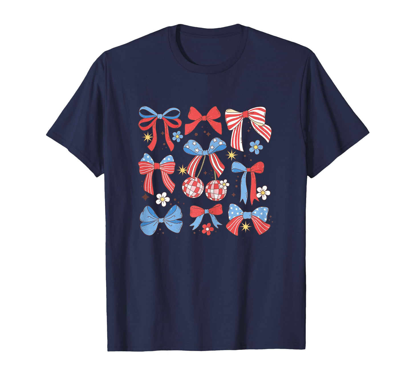 Coquette Red White & Blue Patriotic Bows Retro July 4th T-Shirt