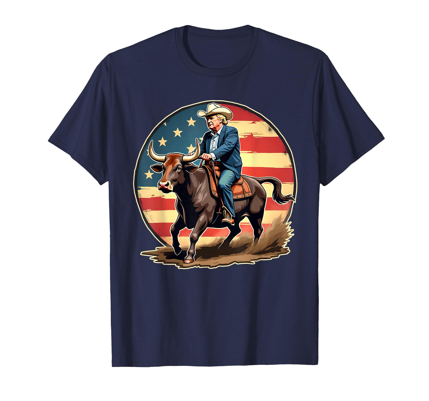 Trump Bull Rider Tee American Flag USA Riding Rodeo Cowboy T-Shirt