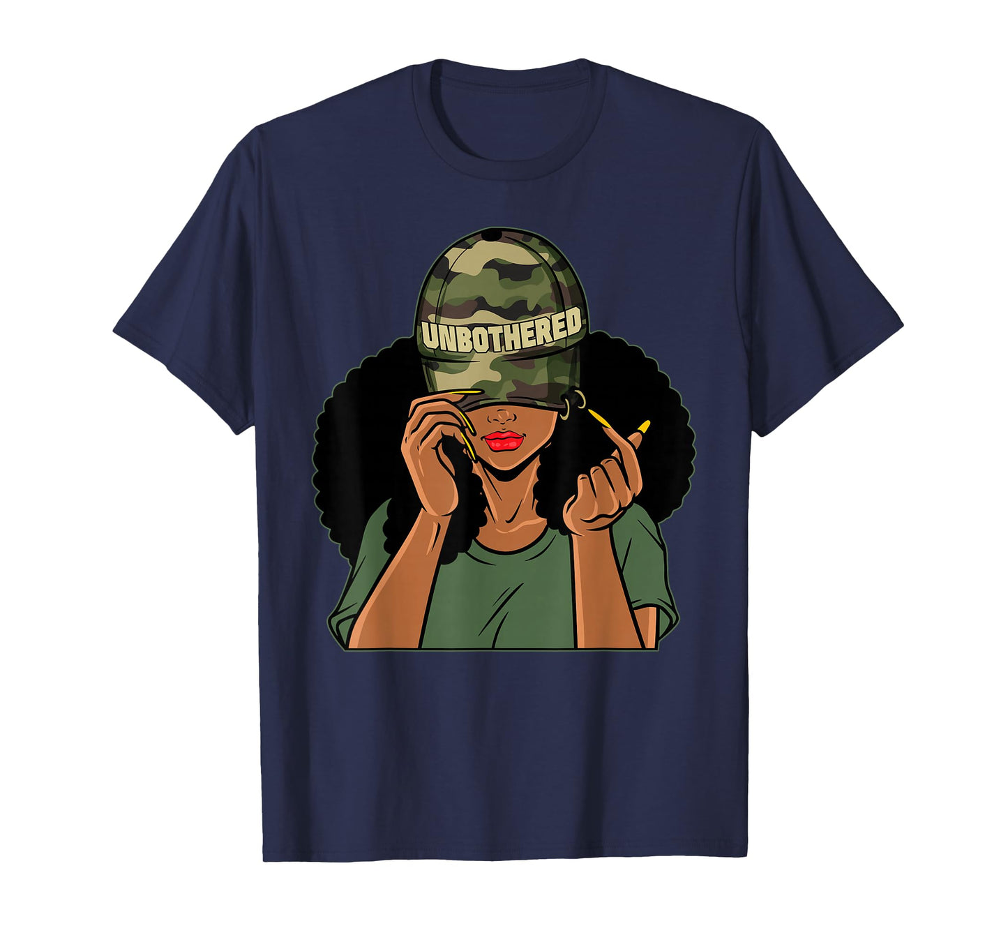 Unbothered Black Girl Camoflauge Afro Woman Black Queen T-Shirt