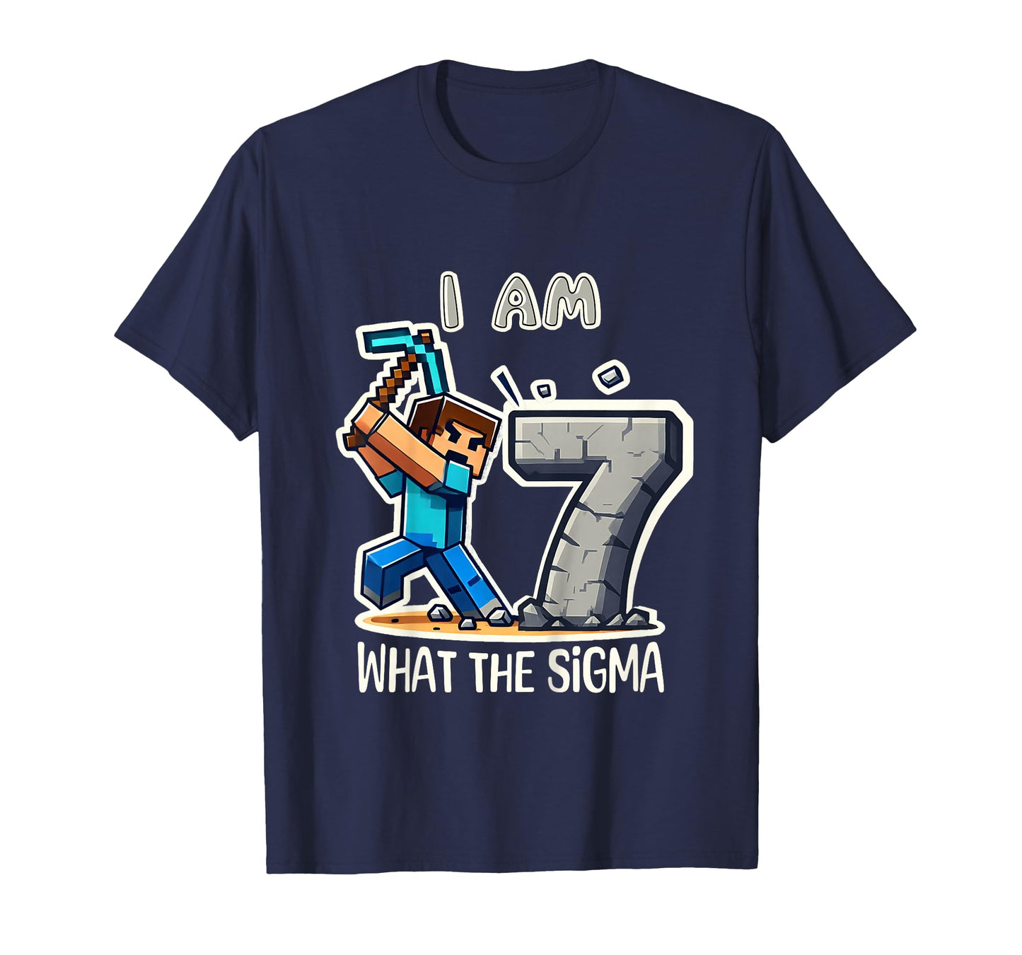 Kids 7 Years Old Sigma Pixel Art Mining Gamer Birthday T-Shirt