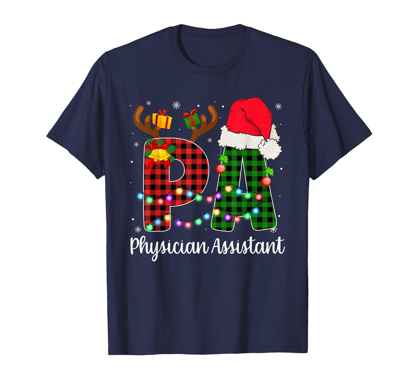 Physician Assistant Christmas Lights Red Plaid PA Nurse CNA T-Shirt