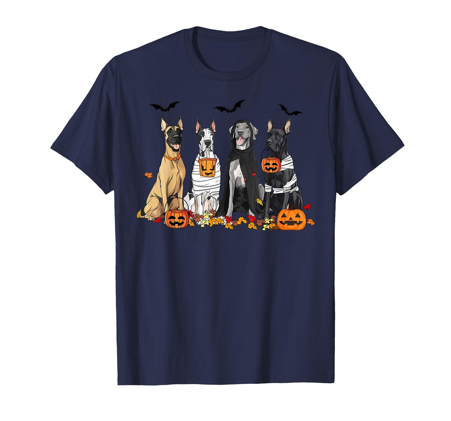 Cute Great Dane Dogs Ghost Witch Mummy Halloween Pumpkins T-Shirt