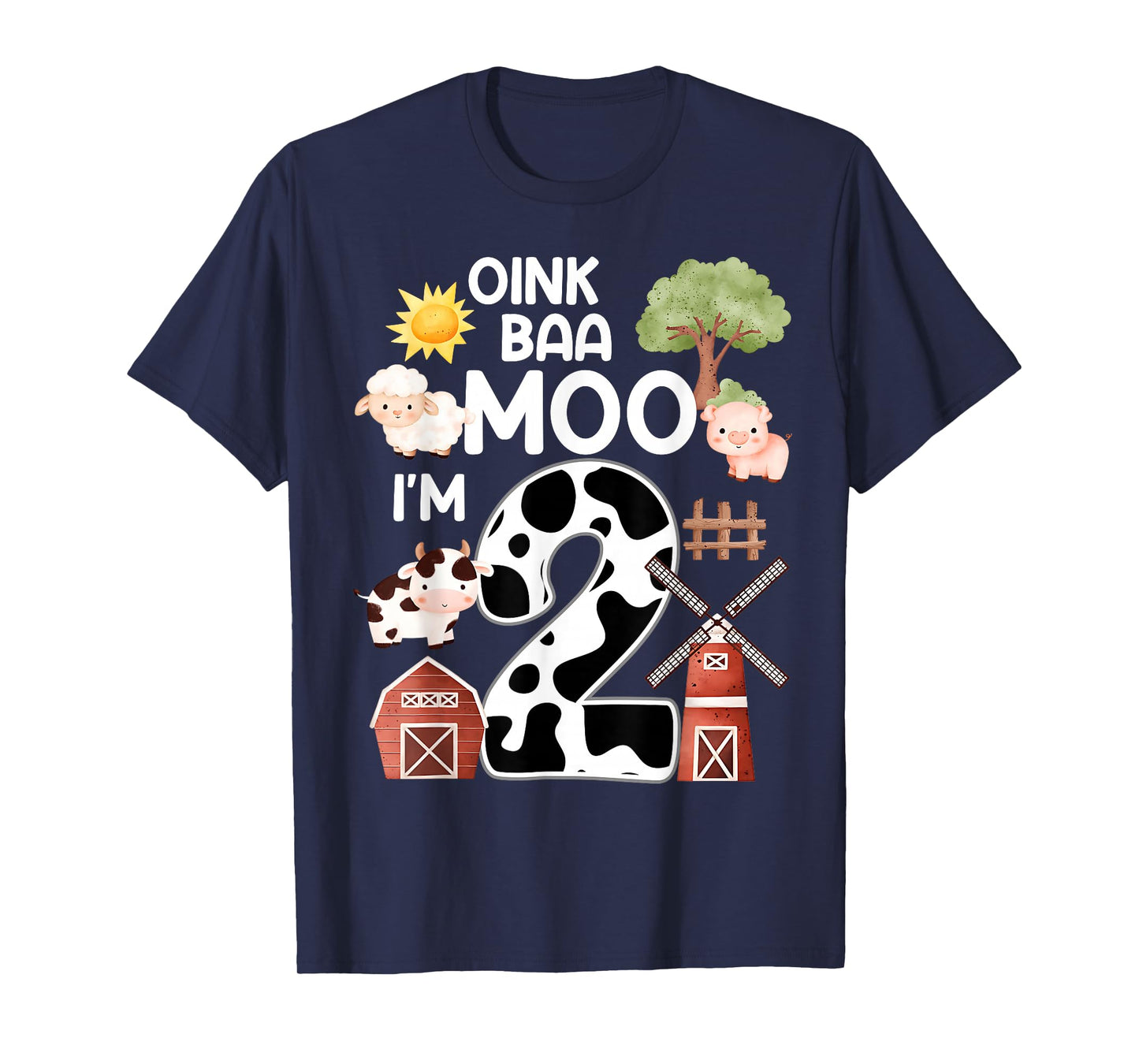 Oink Baa Moo I'm 2 Farm Theme Birthday Gift 2 Year Old Party T-Shirt