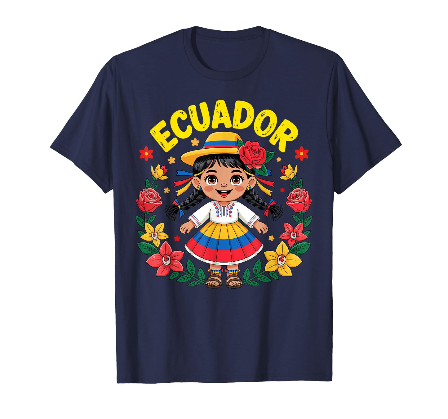 Cute Ecuador Girl Traditional Dress Flag Colors Art for Kids T-Shirt