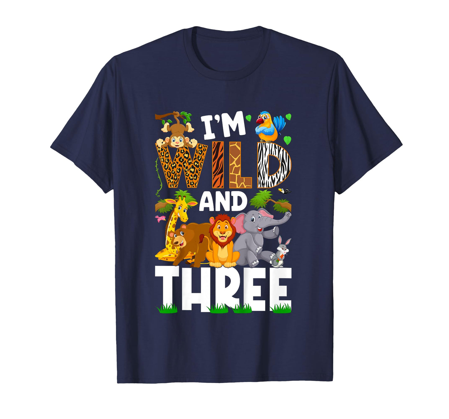 Wild And Three 3 Year Old 3rd Birthday Safari Jungle Animal T-Shirt