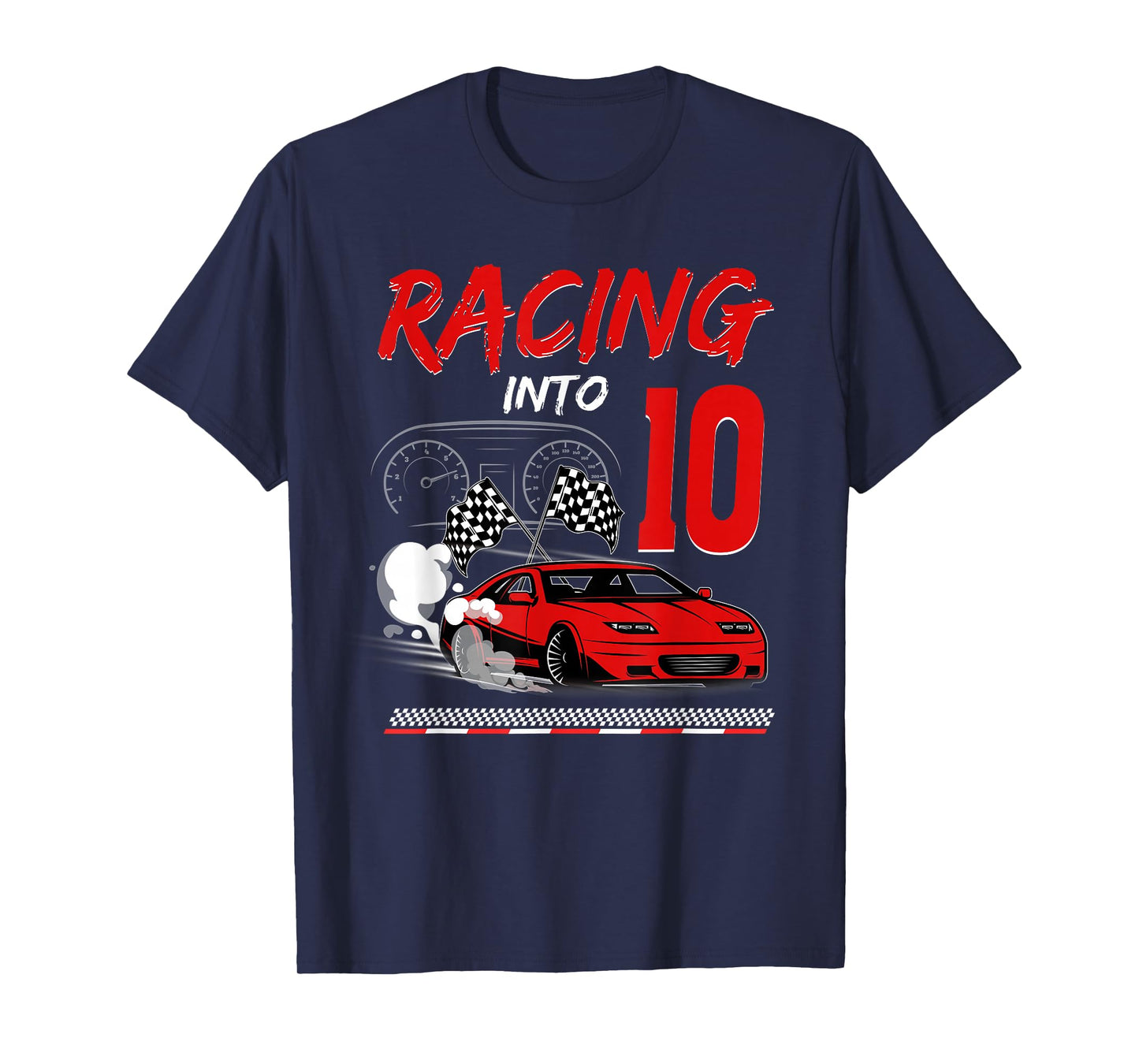 Racing into 10 Year Old Birthday Race Car 10th Boy Party T-Shirt