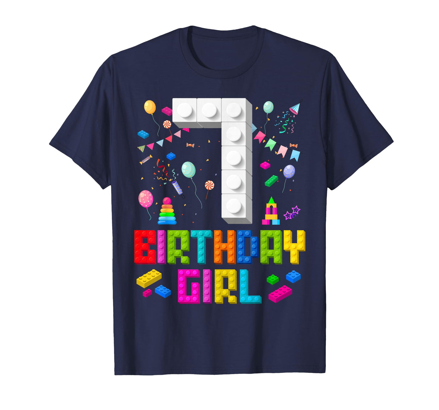 7th Birthday Girl Master Builder 7 Years Old Building Block T-Shirt