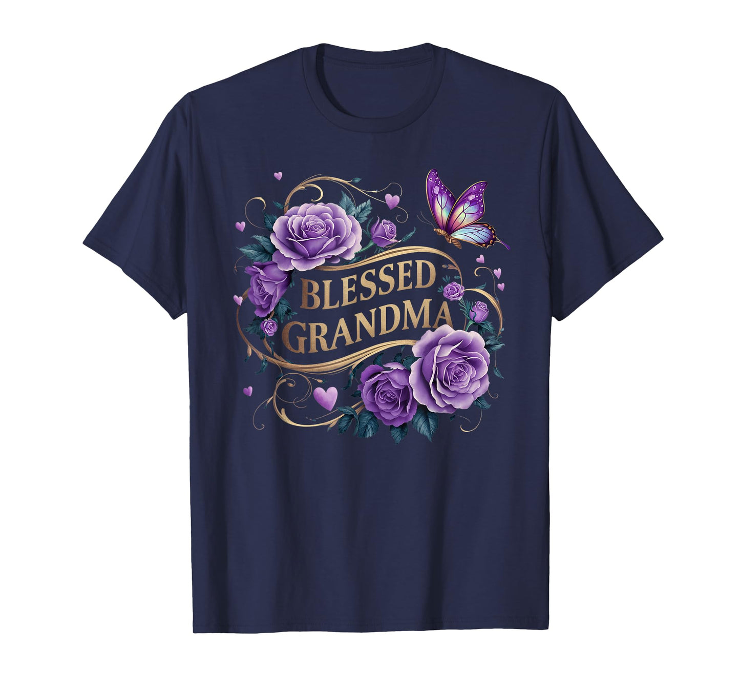 Blessed Grandma Shirt For Women Lavender Rose Butterfly T-Shirt