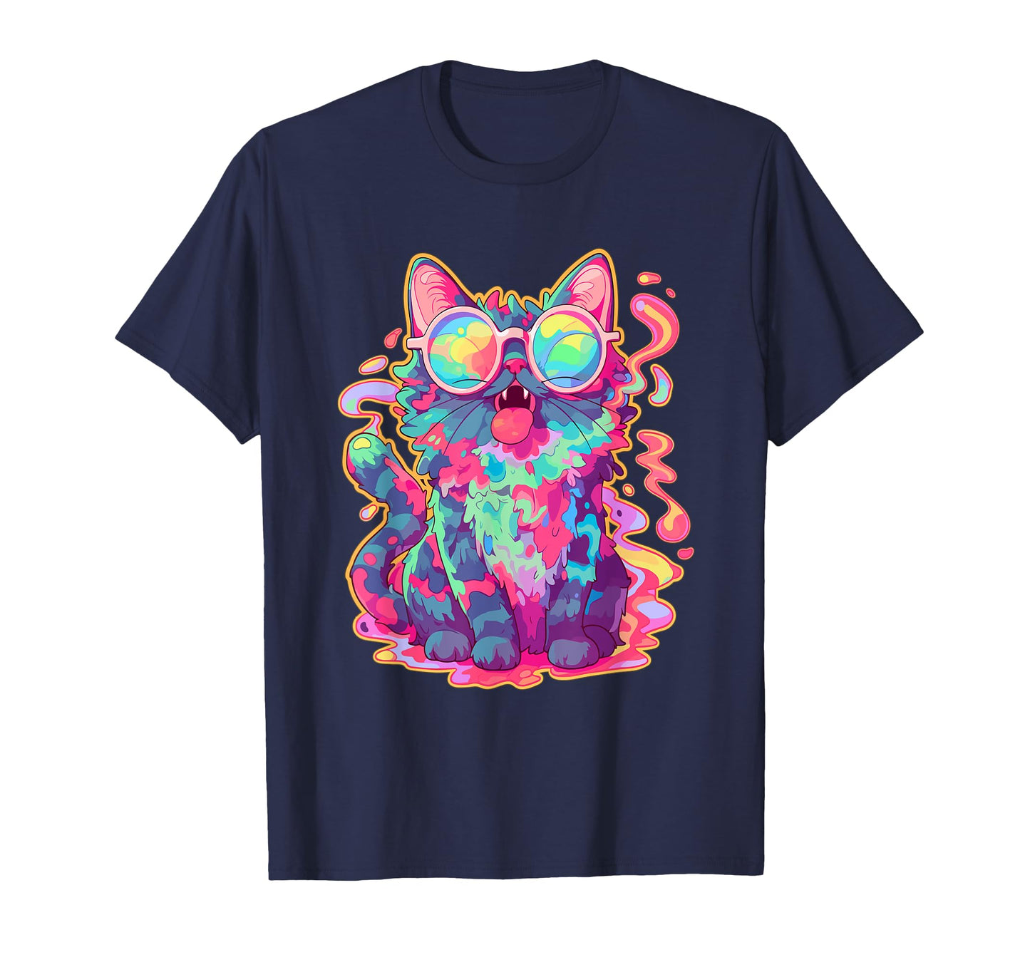 Trippy Crazy Psychedelic Cat Art EDM Rave T-Shirt for Men Women