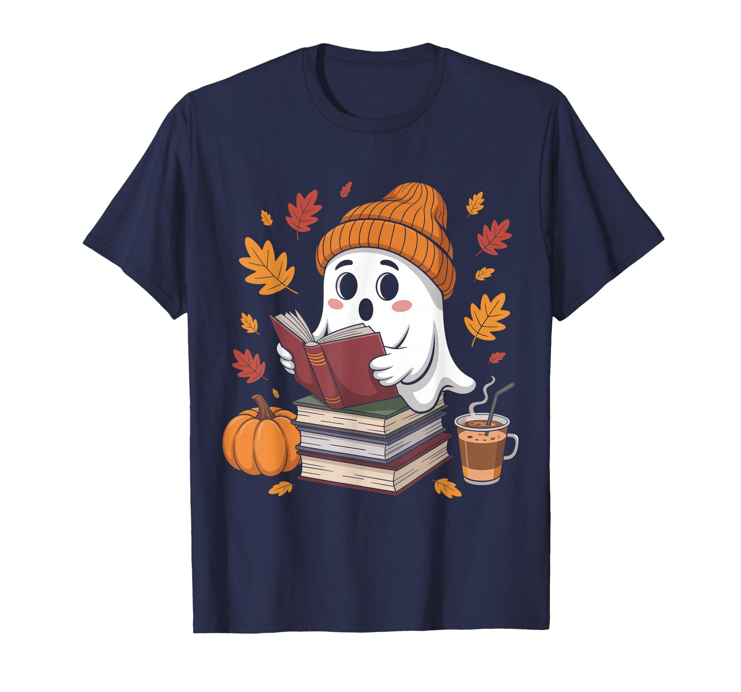 Cute Ghost Reading Book Lovers Halloween Ghost Coffee Women T-Shirt