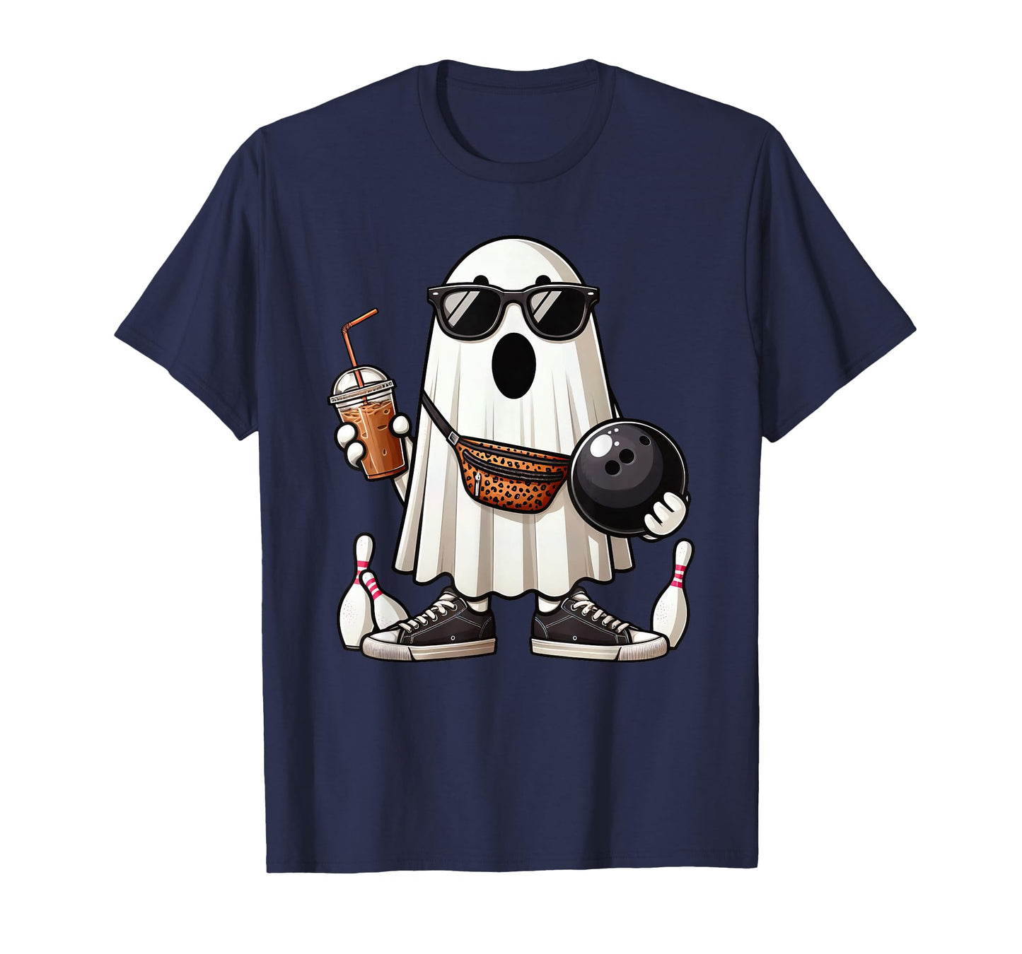 Funny Ghost Bowling Boo Coffee Halloween Mens Womens Kids T-Shirt