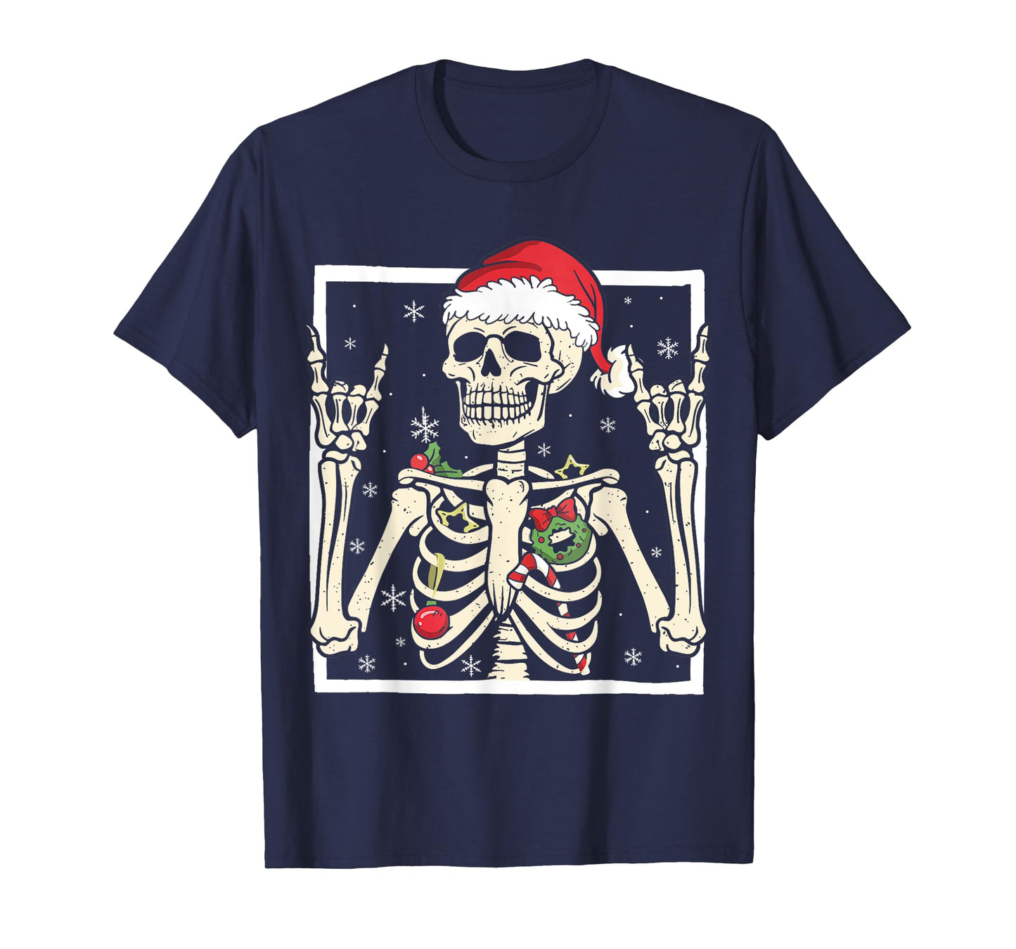 Rocker Skeleton Santa Hat Cool Christmas Punk Rock Men Boys T-Shirt
