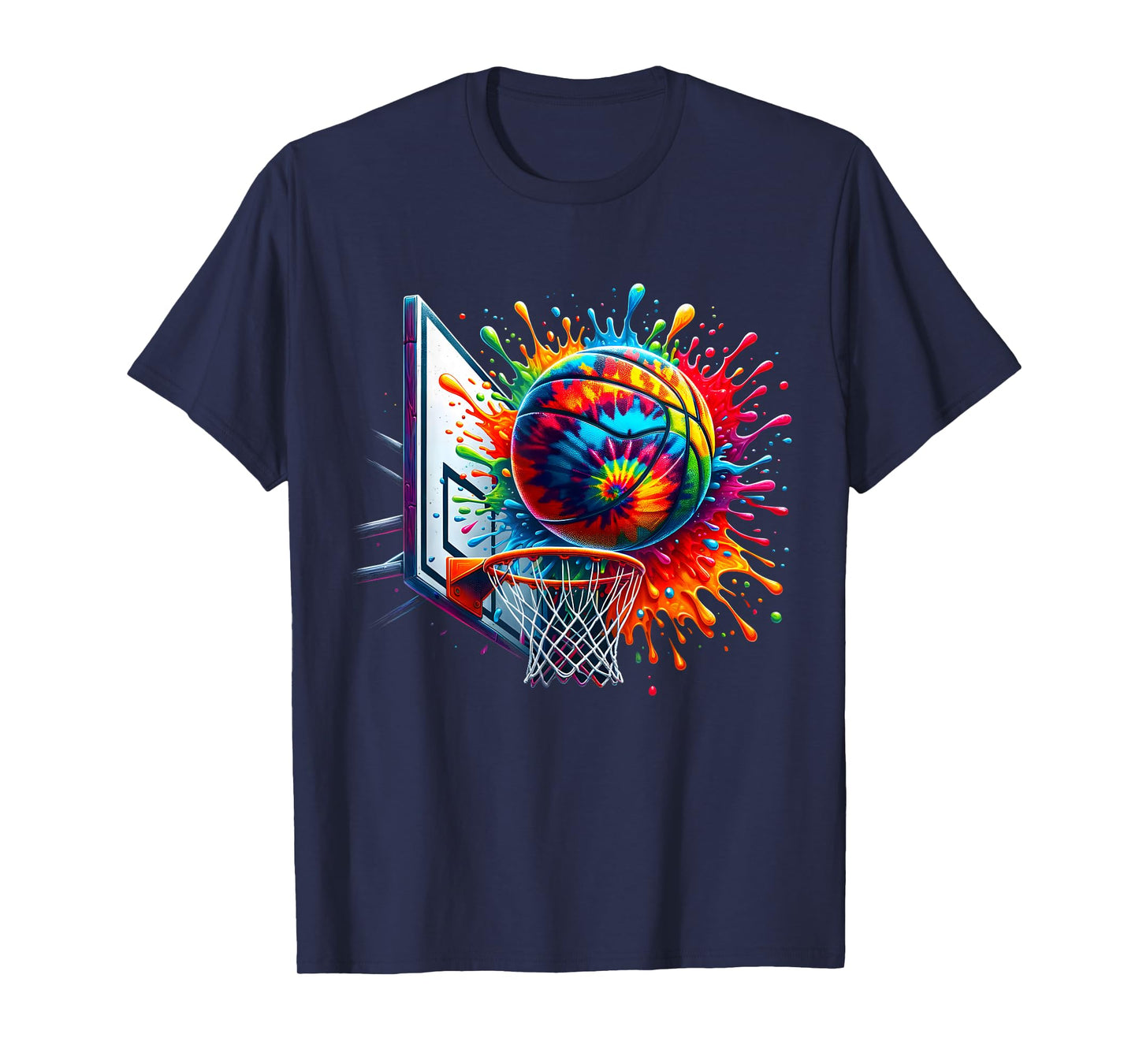 Colorful Basketball Tie Dye Color Splash Basketball Hoop Net T-Shirt