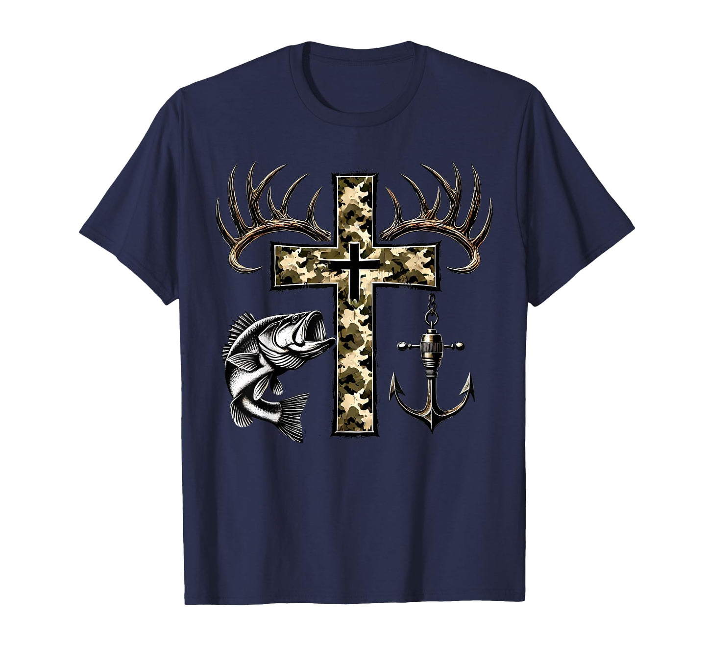 Hunting Fishing Cross Camo Faith Christian Fisherman Hunter T-Shirt