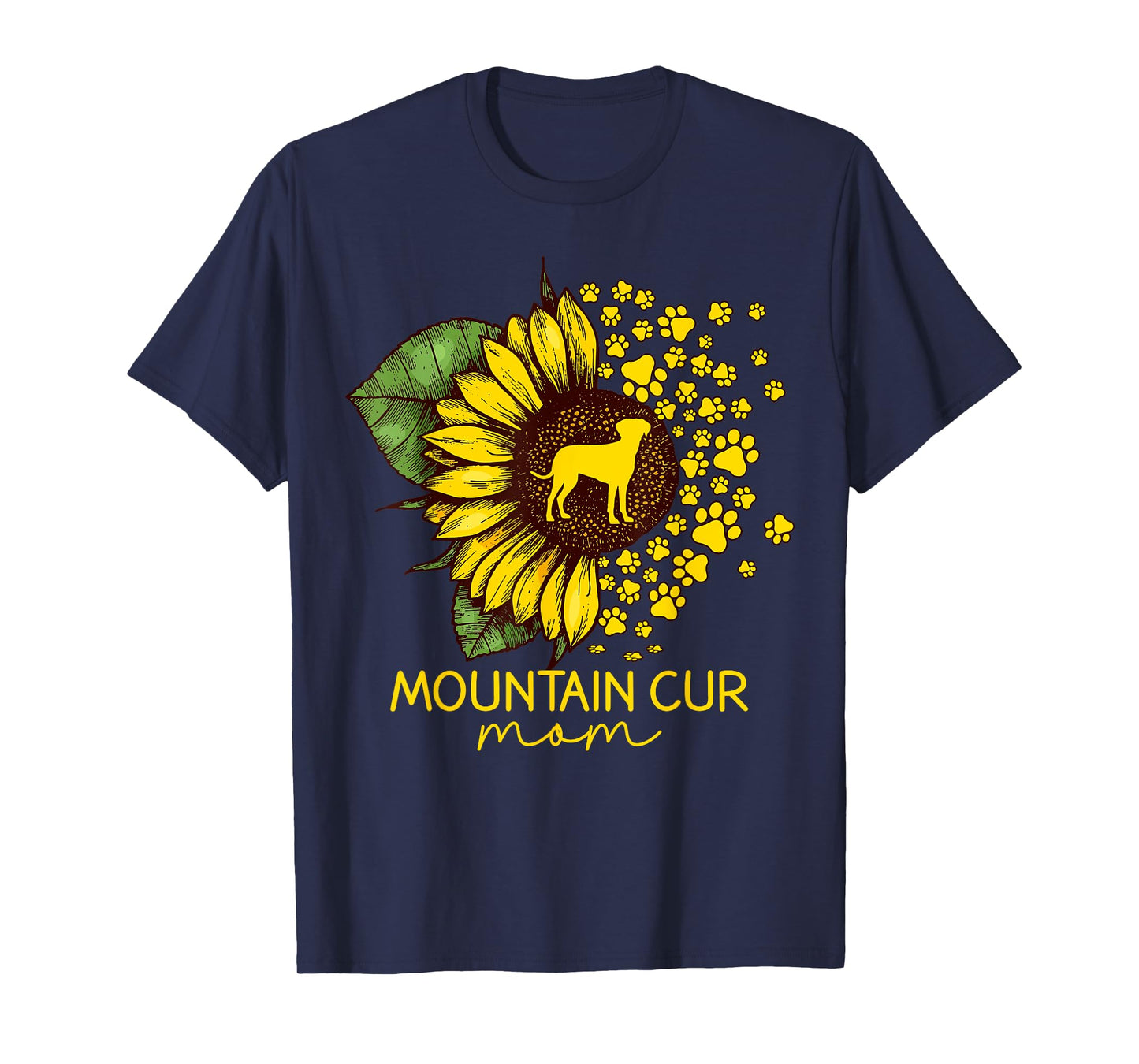 Womens Sunflower Mountain Cur Mom Dog Lover T-Shirt