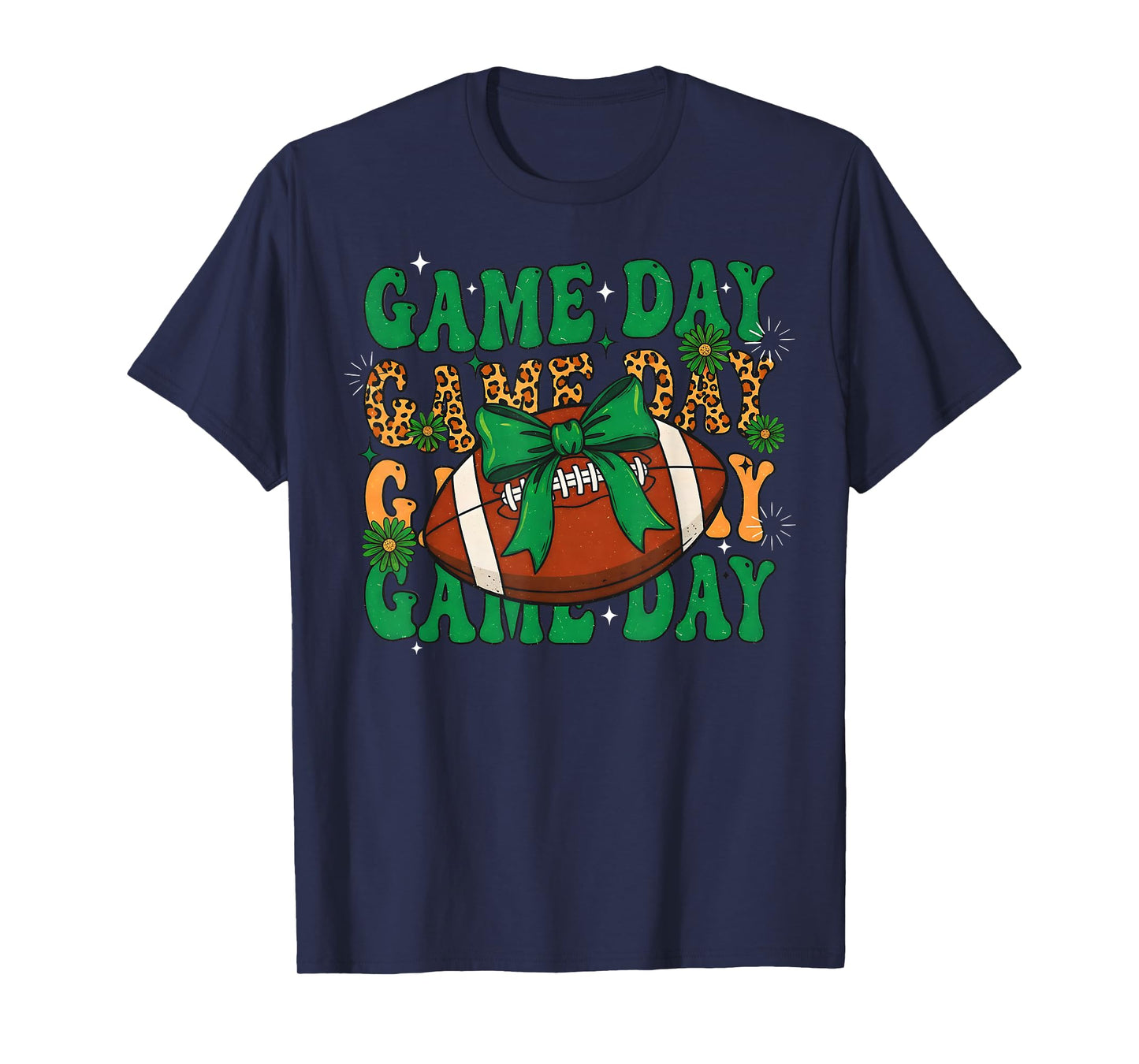 Green Leopard Game Day Football Bow Touchdown Season T-Shirt
