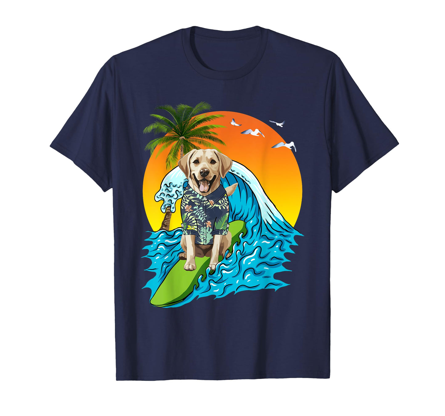 Labrador Retriever Dog Surfing Surfer Hawaii Summer Vibes Men Women Kids T-Shirt