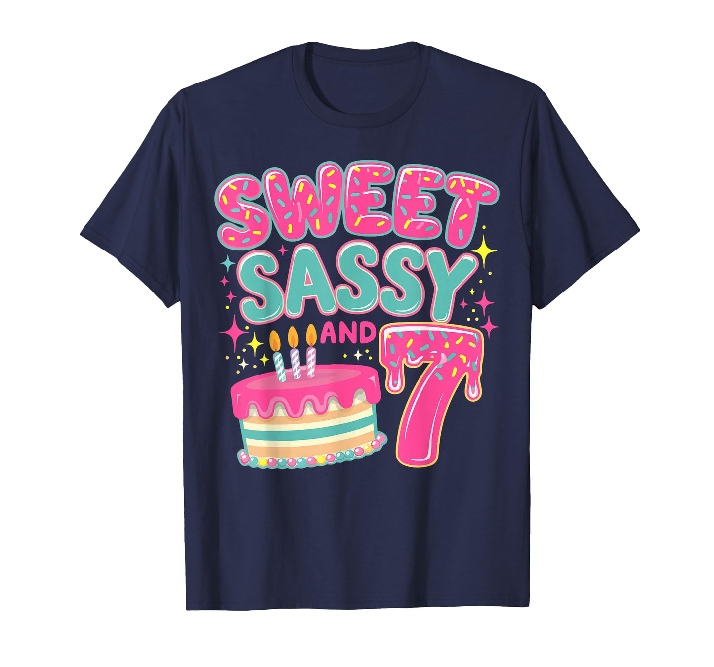 Kids Sweet Sassy and Seven Birthday Girl Donut 7 Year Old T-Shirt