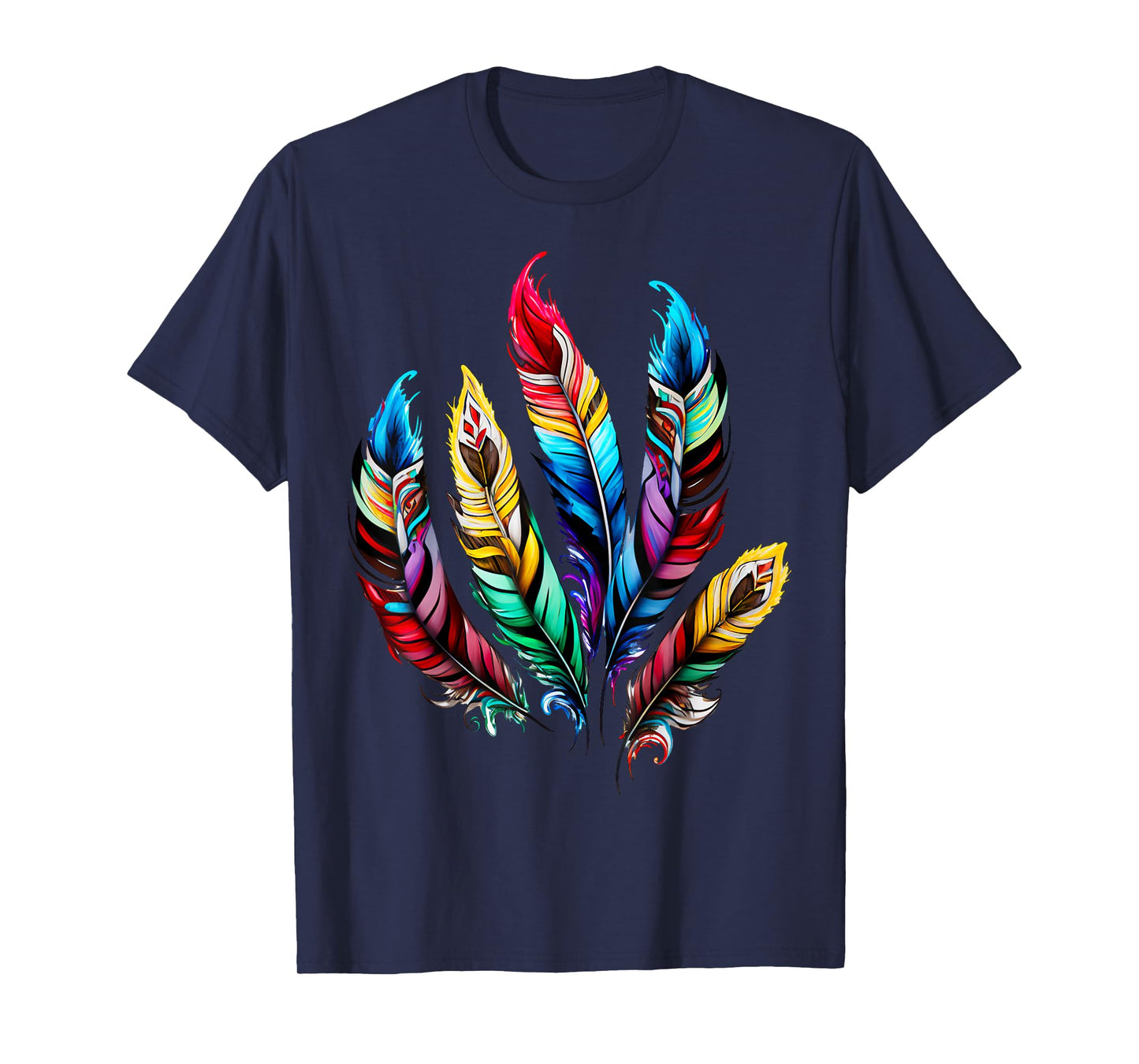 Colorful feathers boho ethnic style Indian bird pattern love T-Shirt