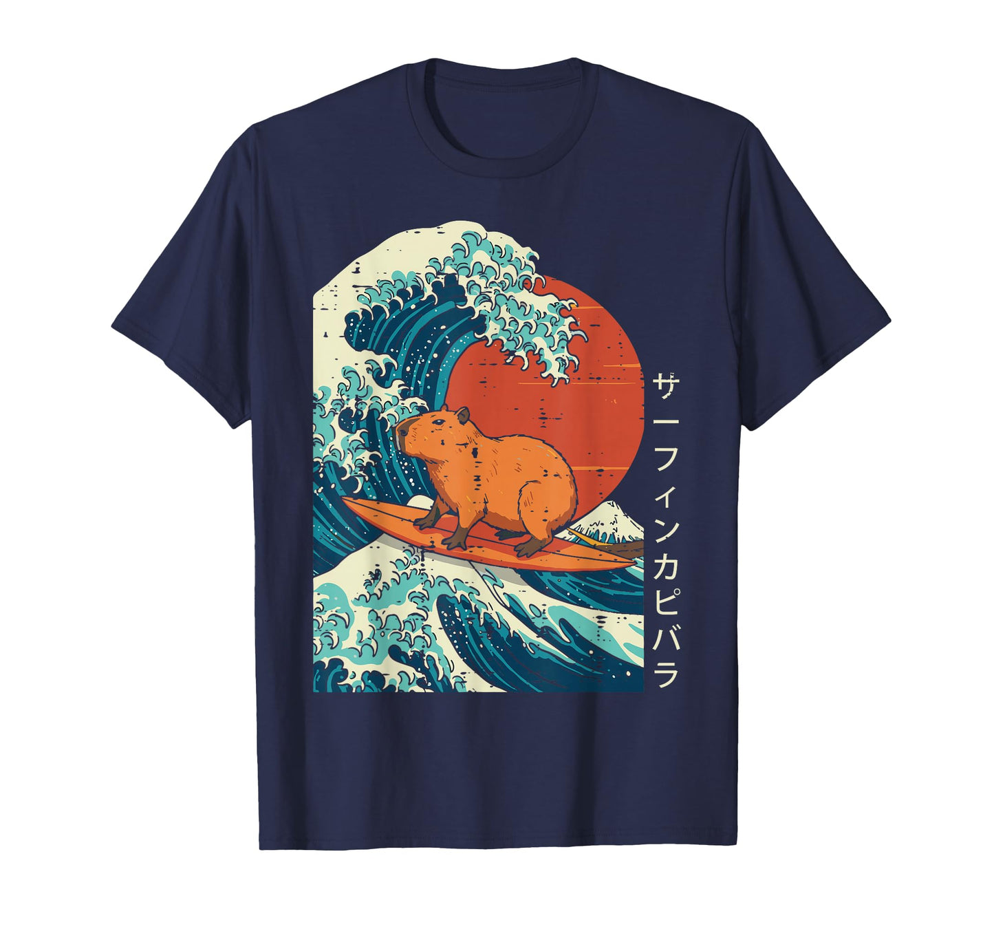 Great Wave Capybara Surfing Meme Japanese Art Men Women Kids T-Shirt