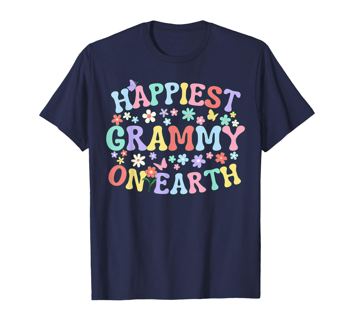 Happiest Grammy On Earth Family Trip Squad Groovy Grandma T-Shirt
