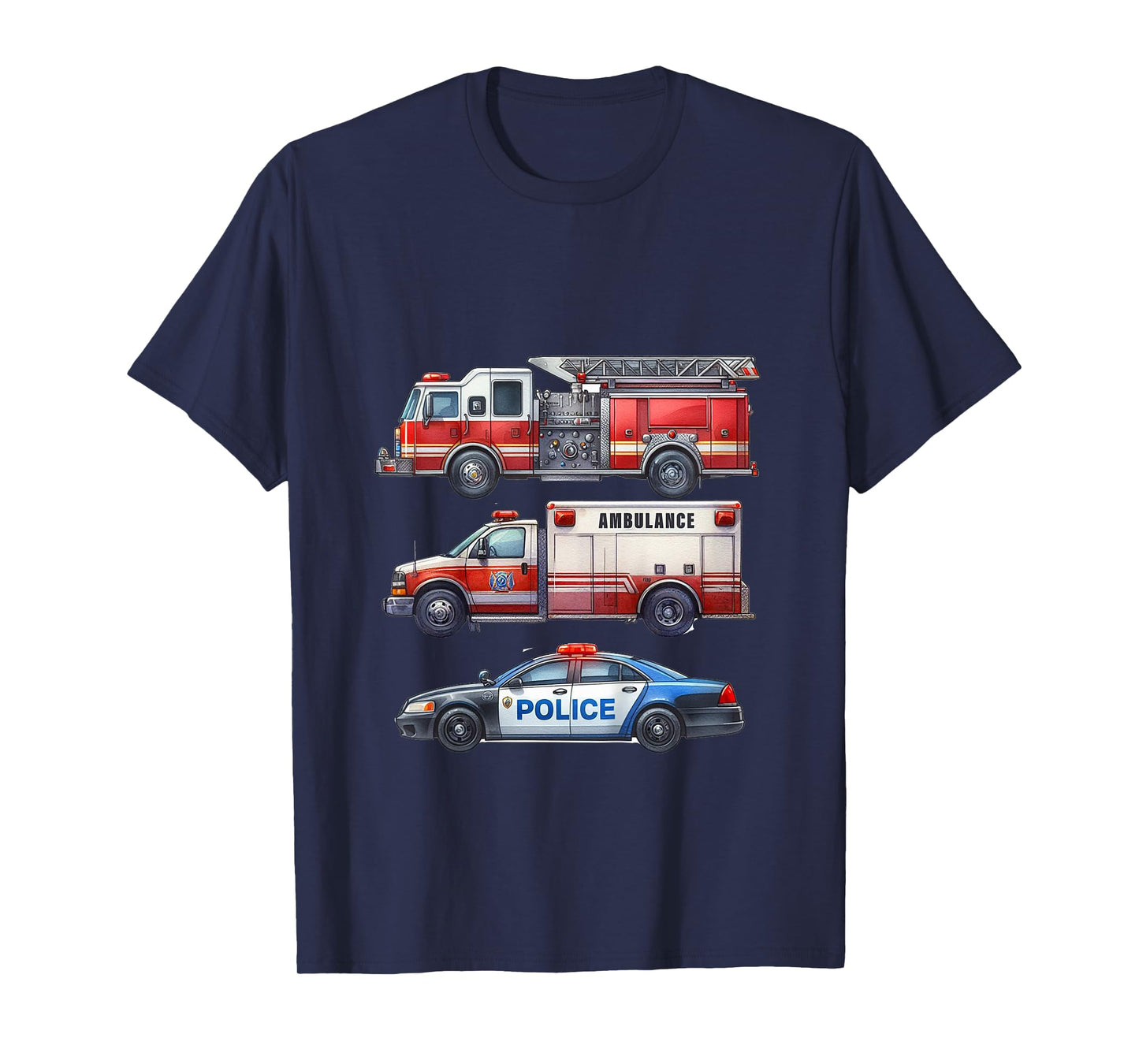 Kids Emergency Rescue Vehicle Boy Fire Truck Police Car Ambulance T-Shirt