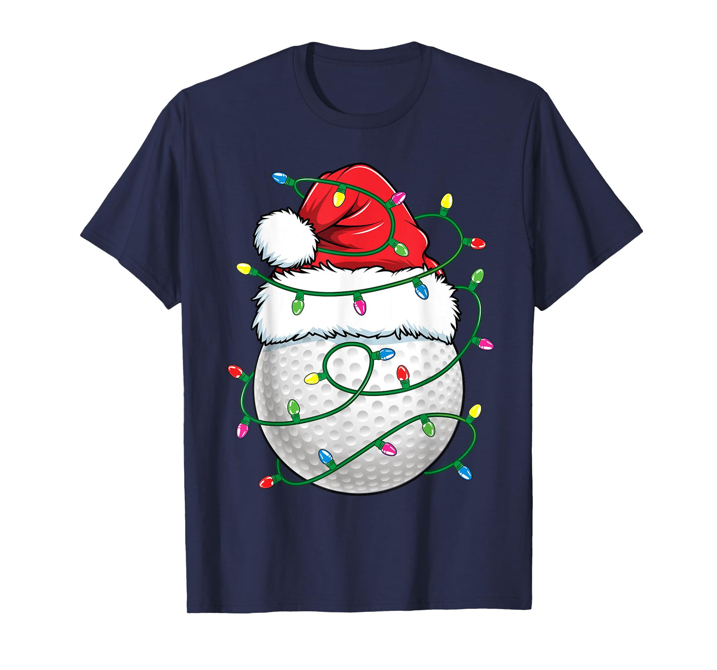 Golf Ball Santa Hat Men Womens Christmas Golfing Xmas Lights T-Shirt