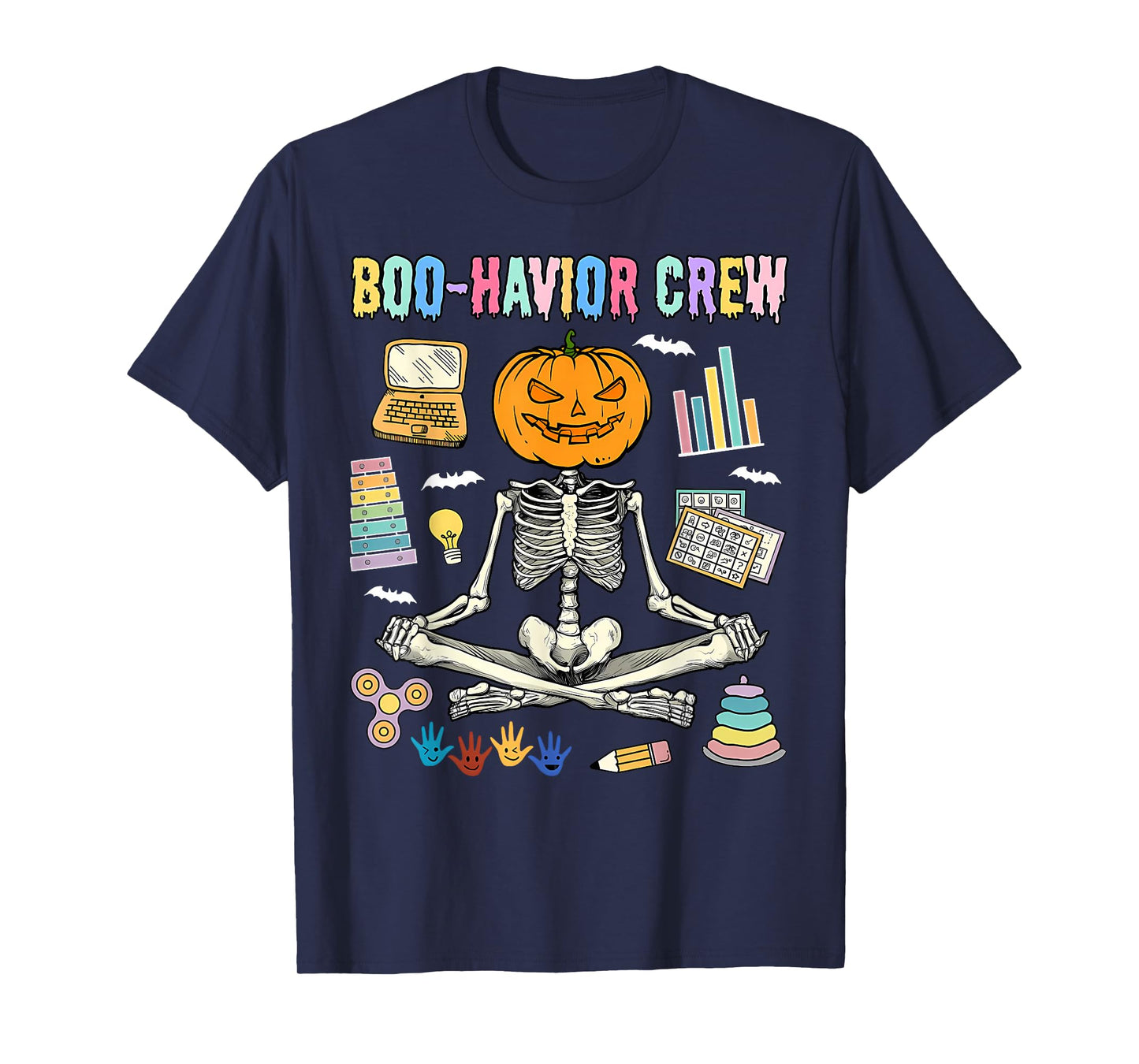 Boo-Havior Crew Behavior Analyst Skeleton Yoga Halloween ABA T-Shirt