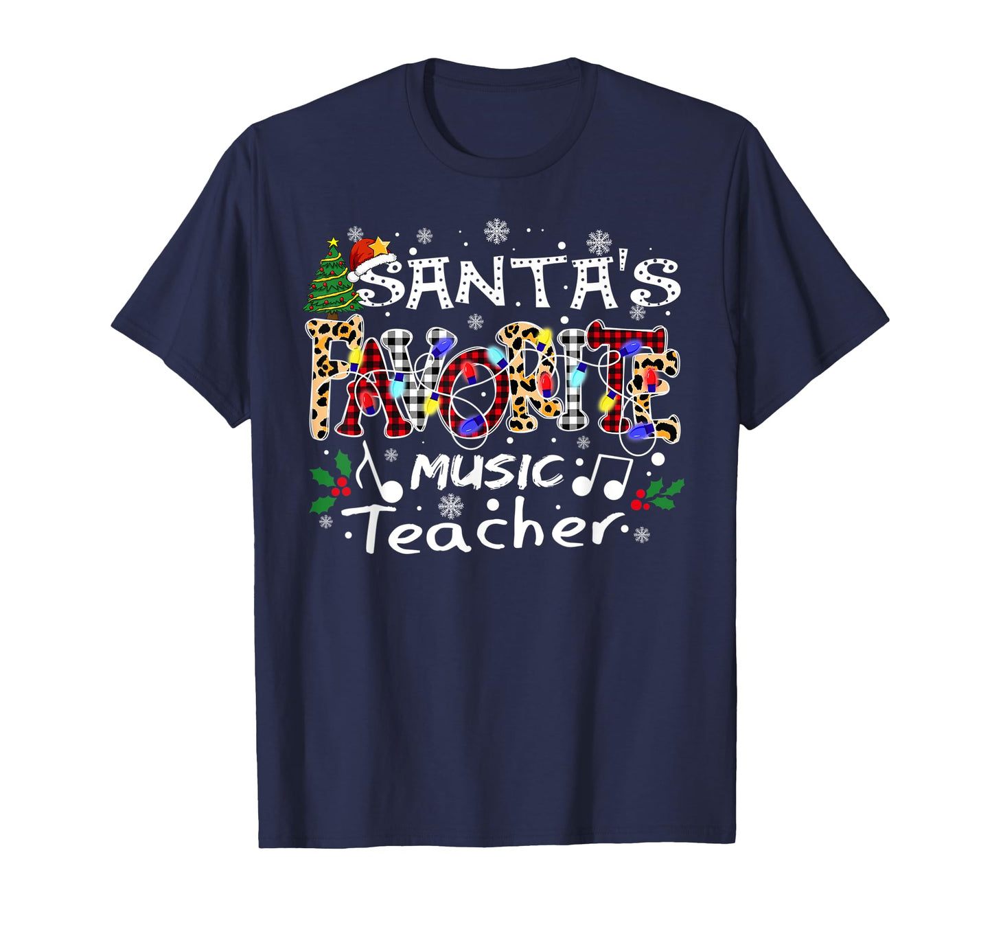 Merry Christmas Santa's Favorite Music Teacher Xmas Lights T-Shirt