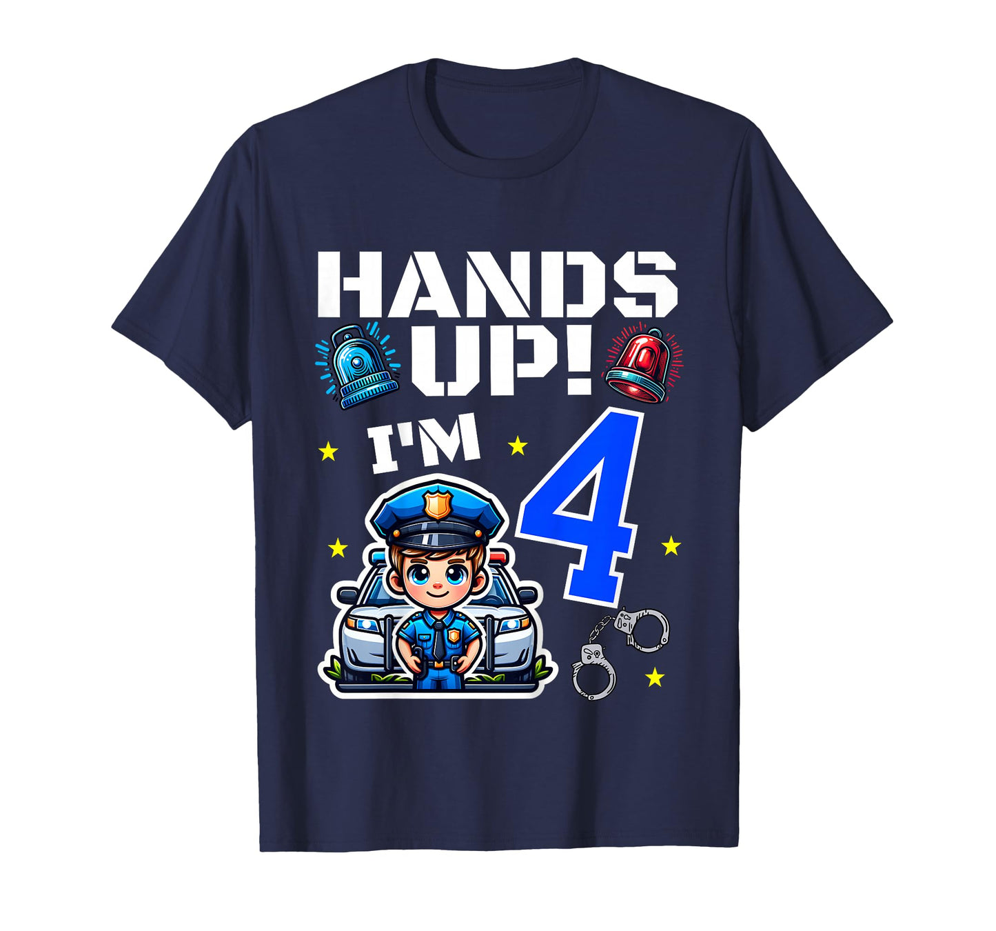 Kids 4th Birthday Boy Police Car Policeman 4 Years Old Officer T-Shirt